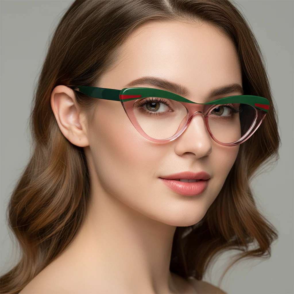 Dual Tone Green with Crystal Pink Cat eye Eyeglasses
