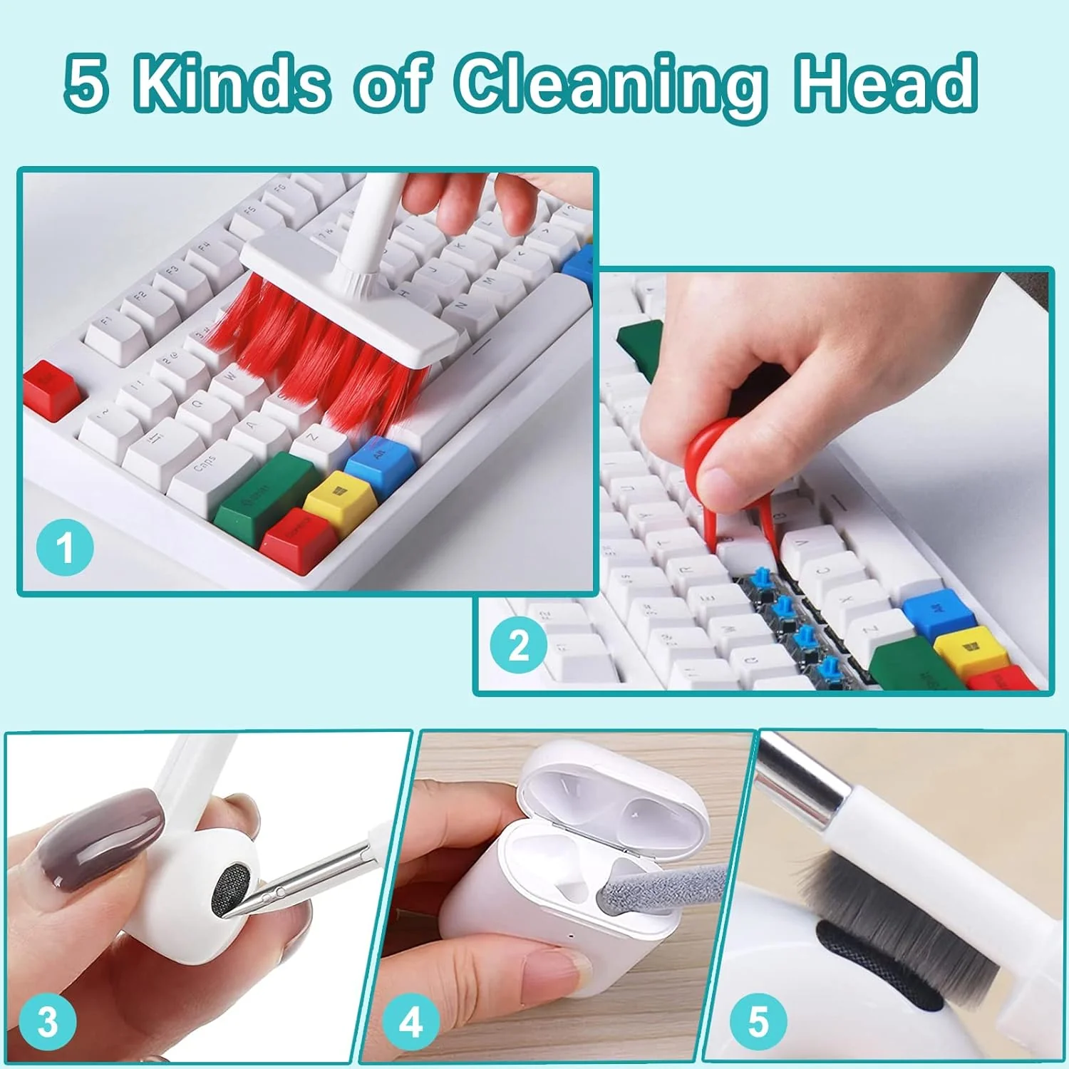 Dustee: 5-in-1 Multifunctional Keyboard & Earphone Cleaning Kit, Includes Keycap Puller, TWS Cleaner, Metal Pen Tip & High-Density Brush for Laptops, PCs & Gadgets - Image 3