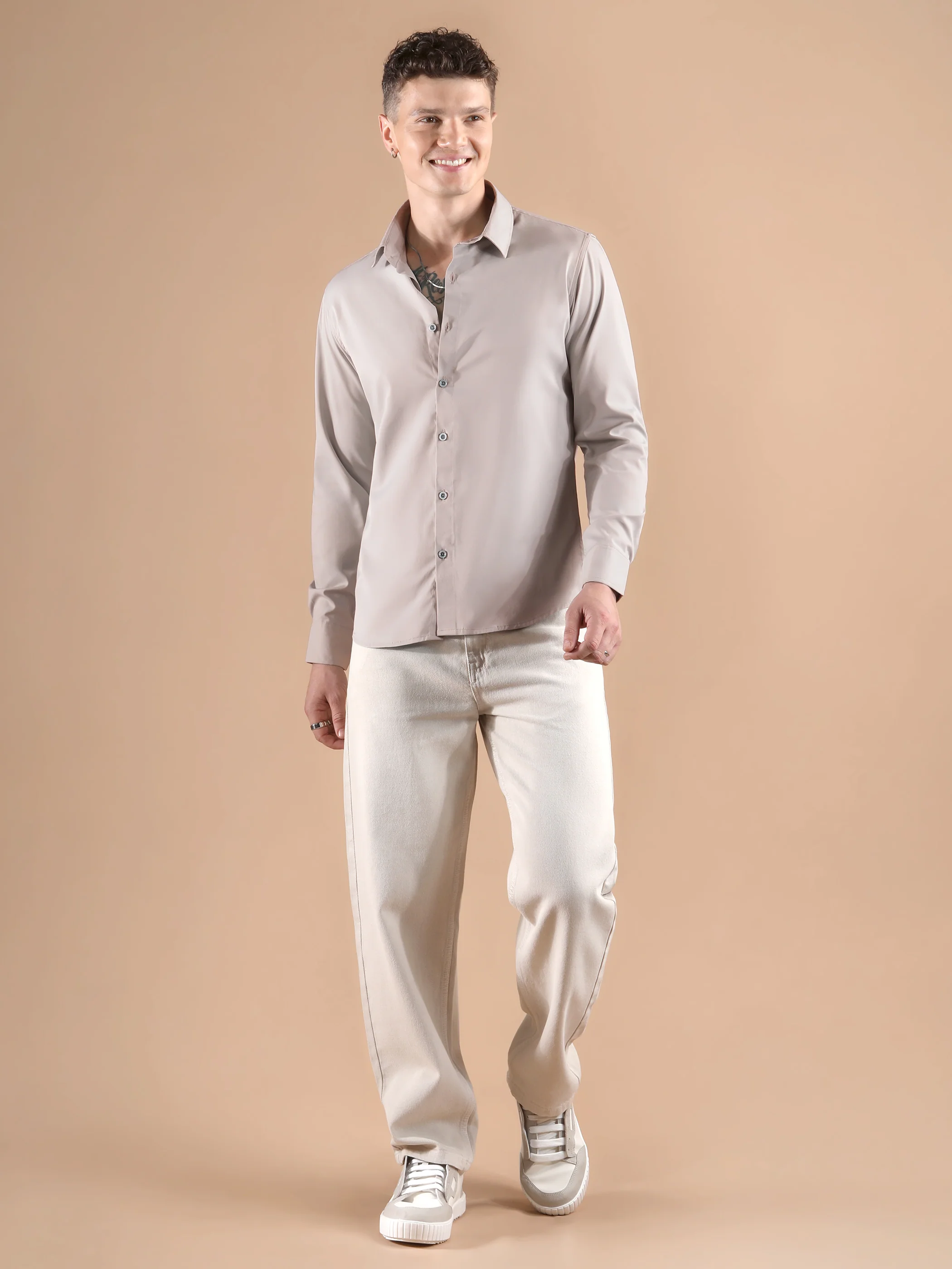 Dusty Pink Solid Regular Fit Shirt - Image 5