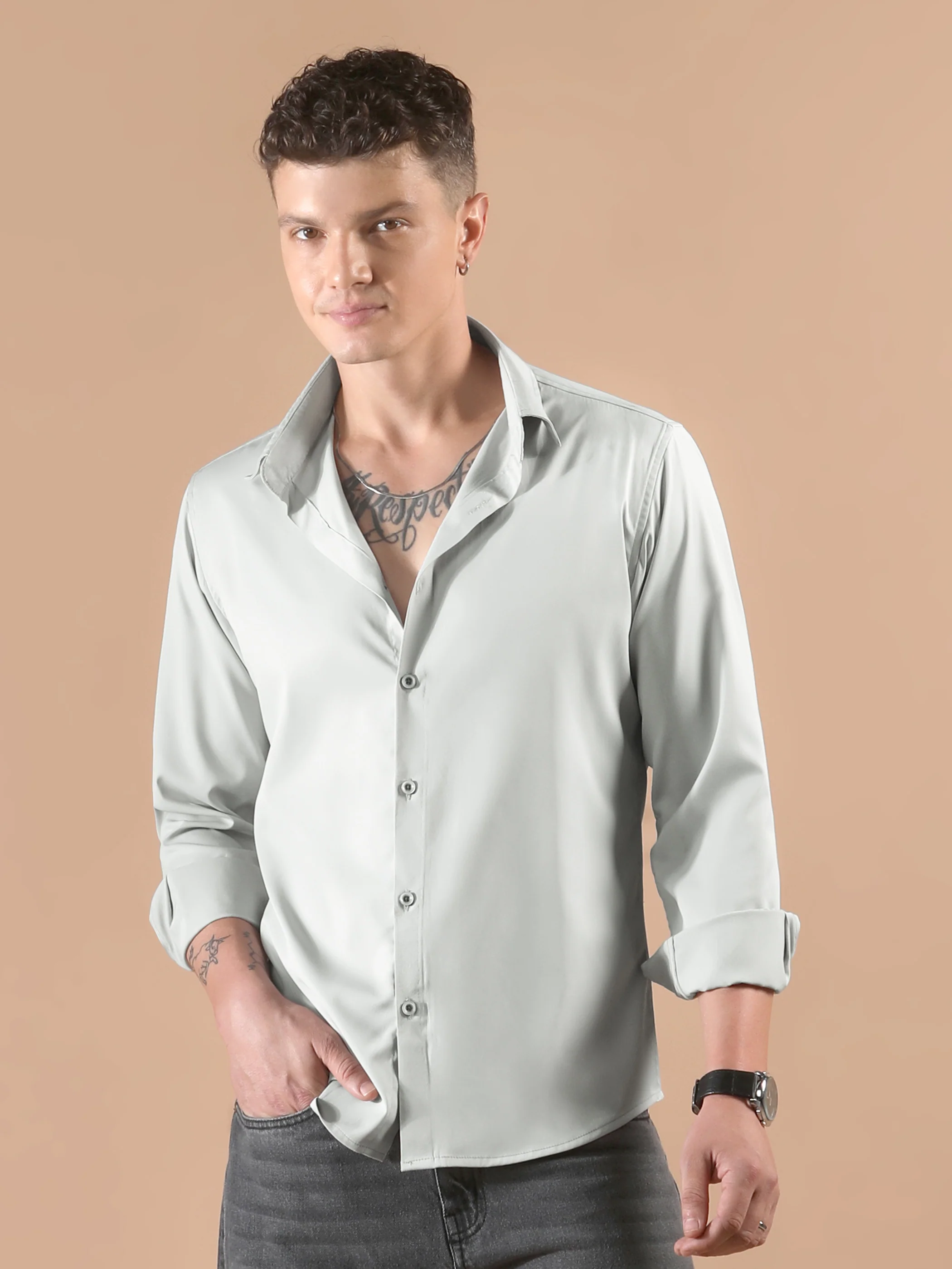 Dusty Pink Solid Regular Fit Shirt - Image 7
