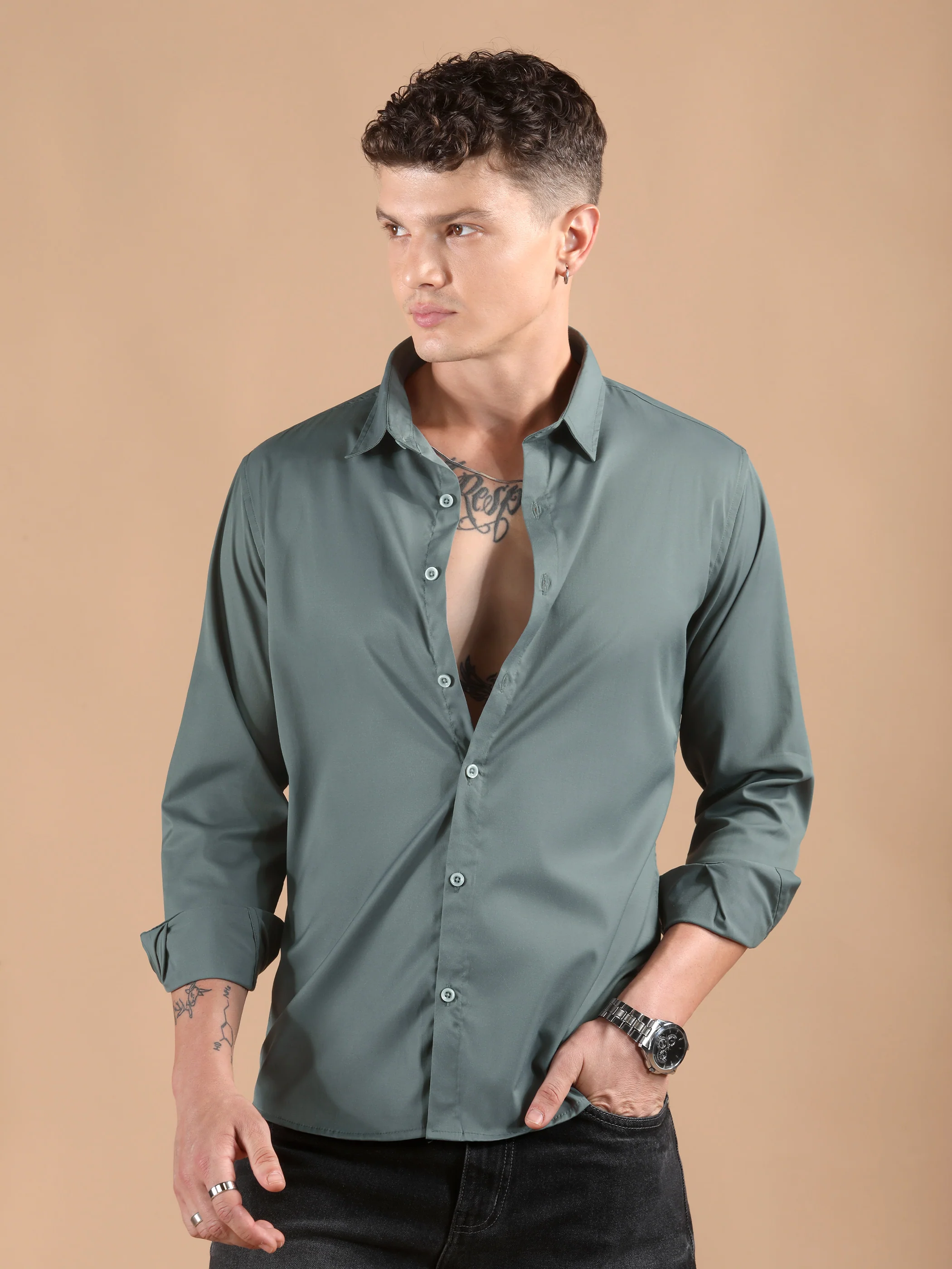 Dusty Pink Solid Regular Fit Shirt - Image 9