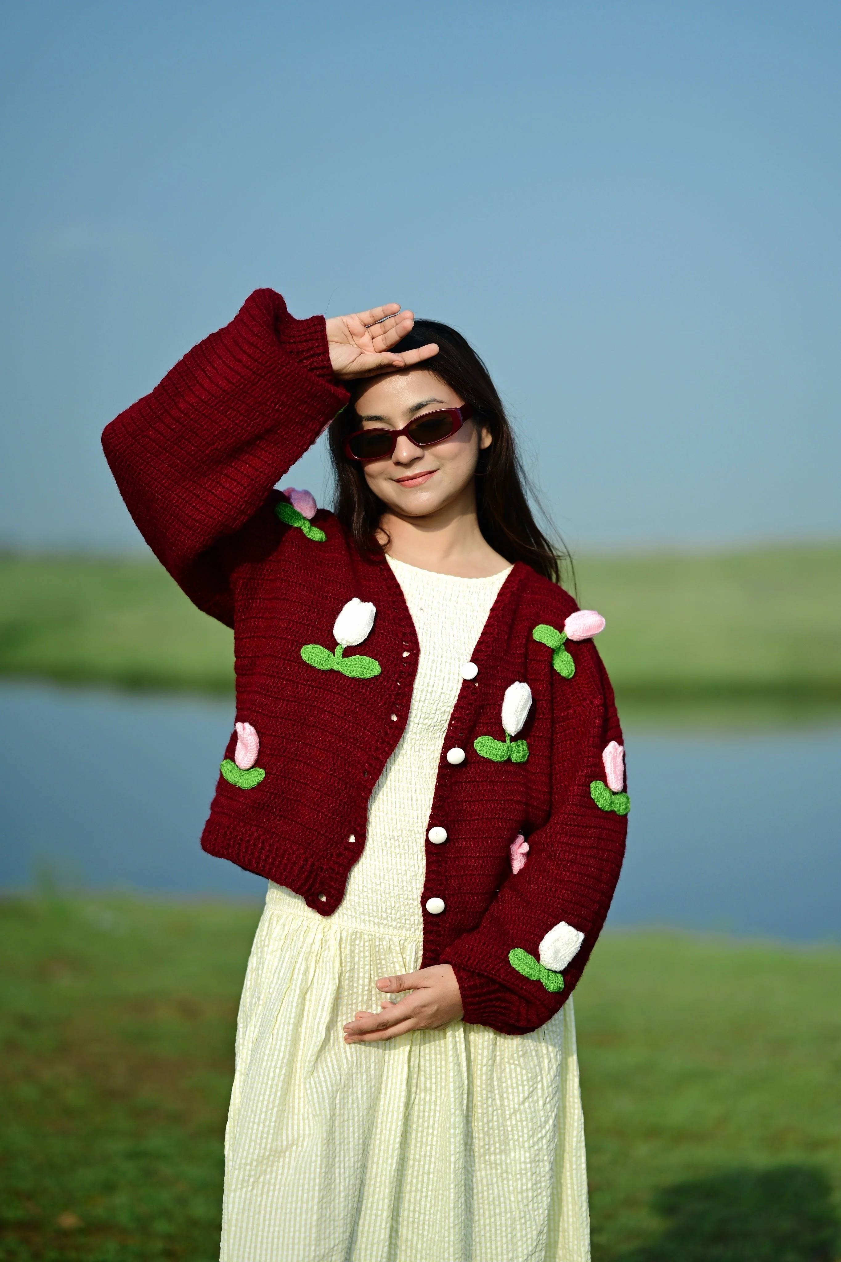 Dutch Flower Cardigan - Maroon - Image 10
