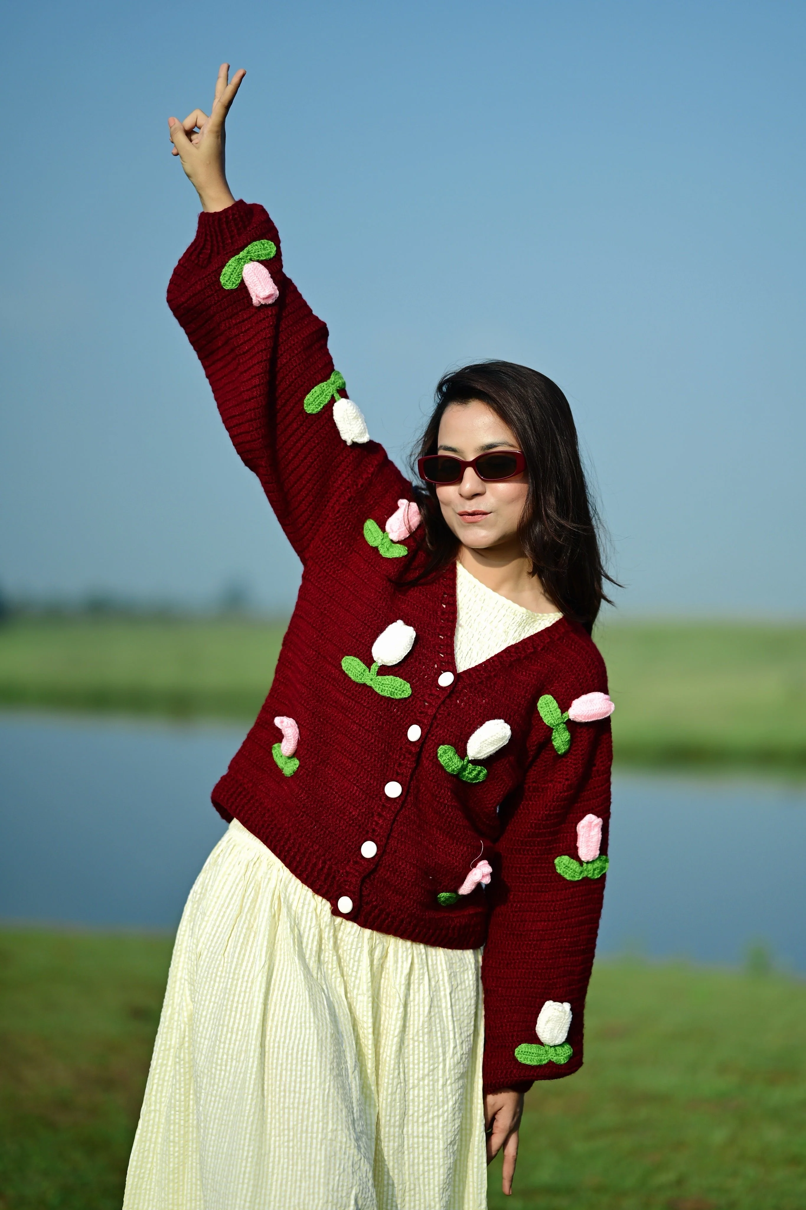 Dutch Flower Cardigan - Maroon - Image 13