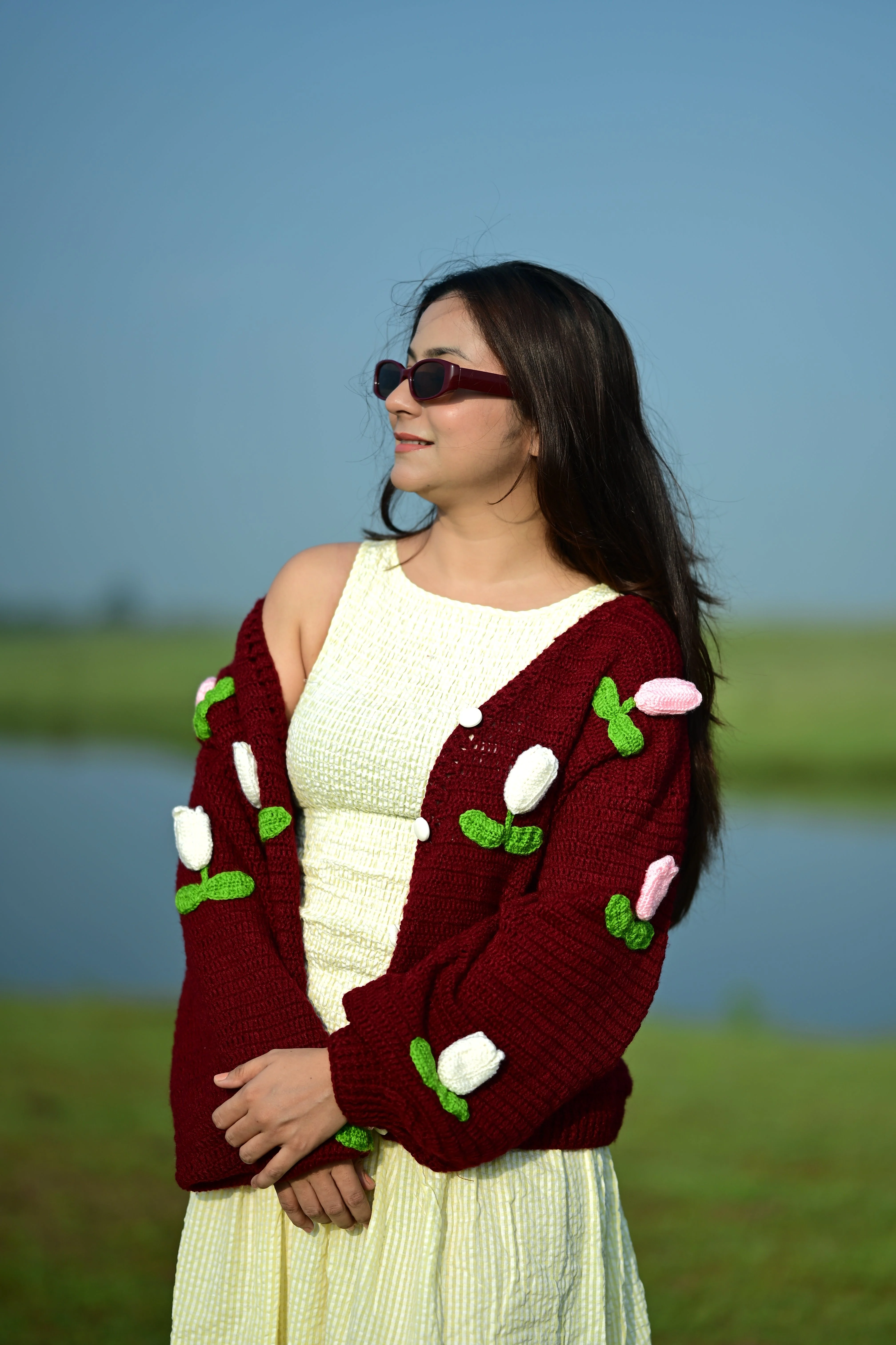 Dutch Flower Cardigan - Maroon - Image 15