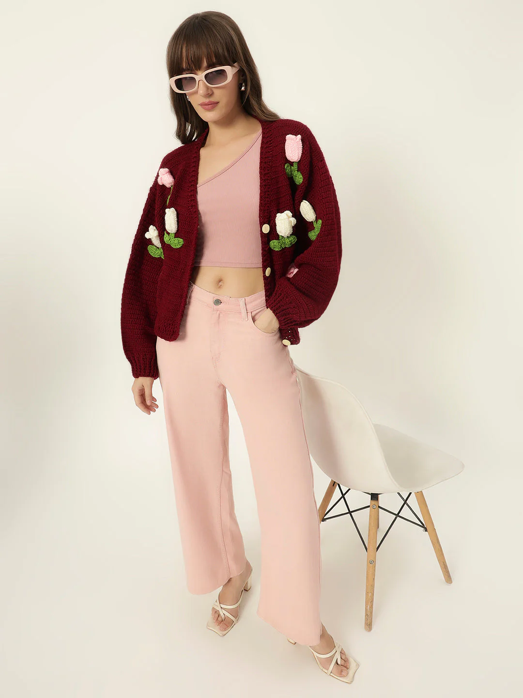 Dutch Flower Cardigan - Maroon - Image 2