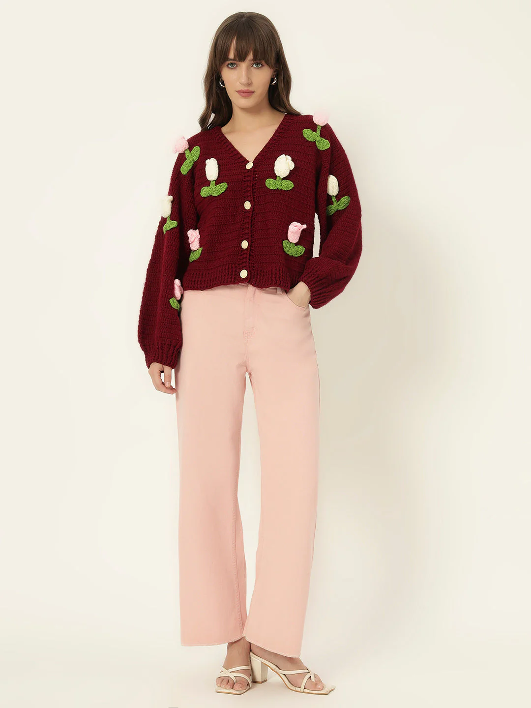 Dutch Flower Cardigan - Maroon - Image 3
