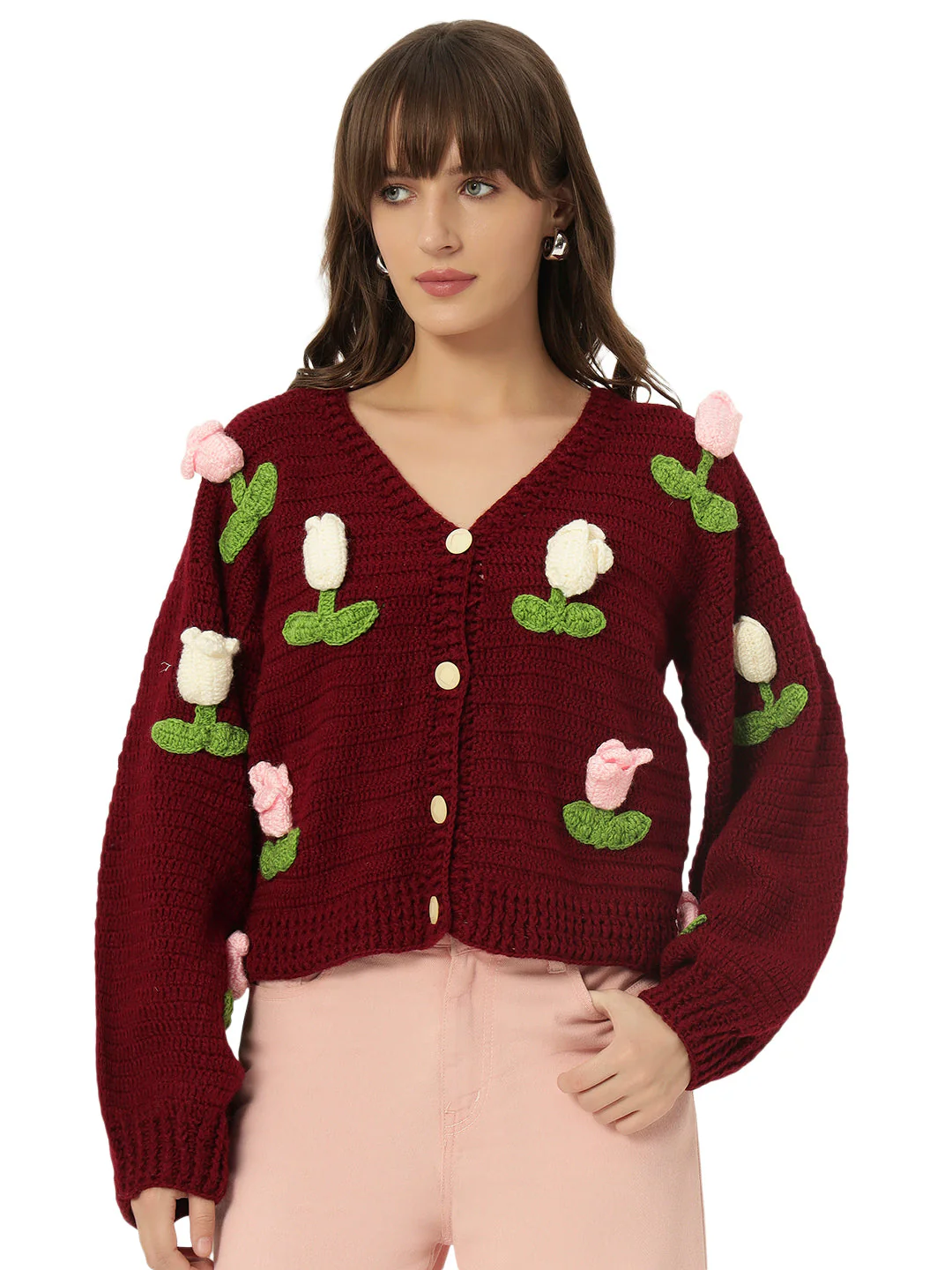 Dutch Flower Cardigan - Maroon - Image 6