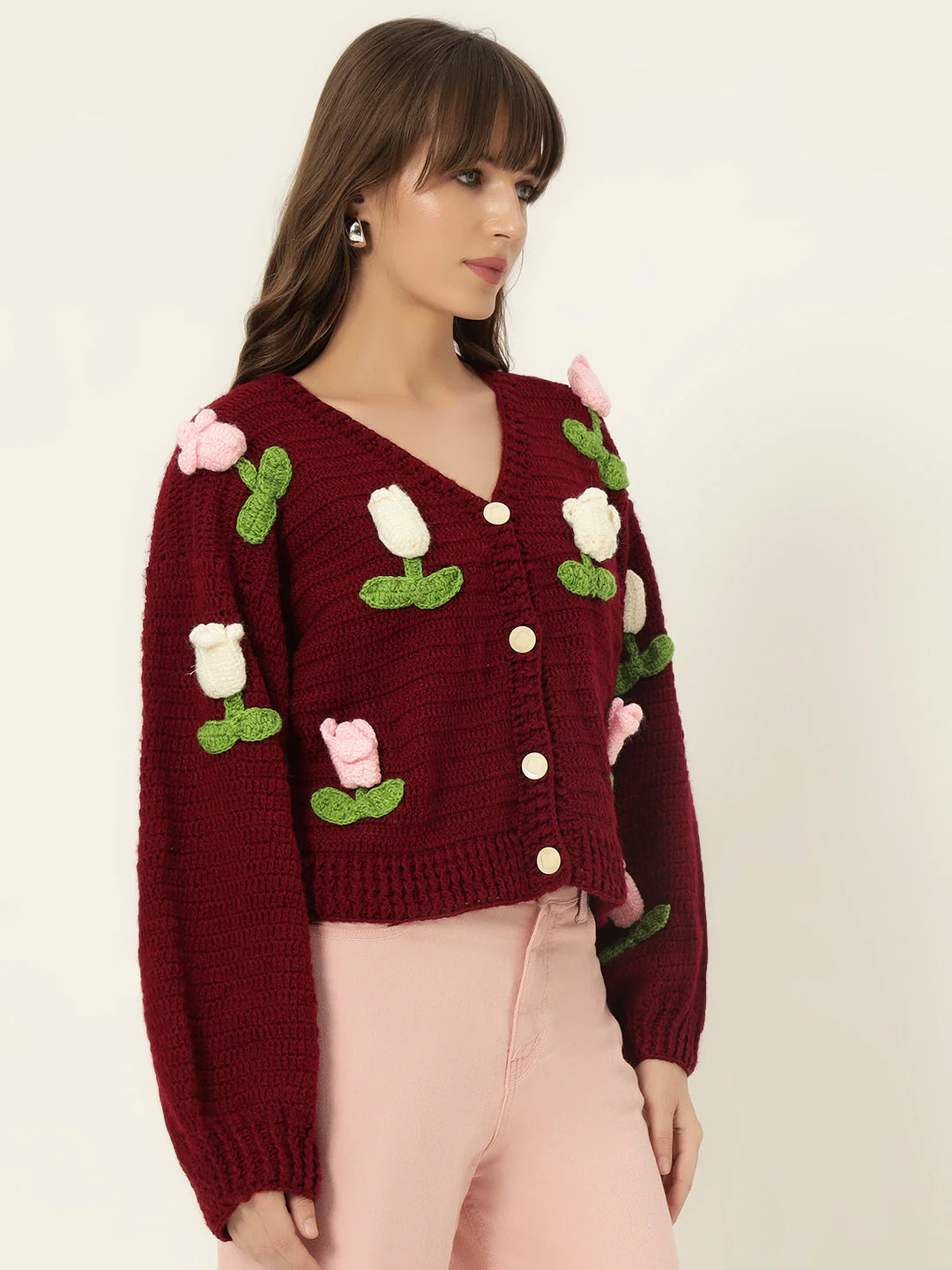 Dutch Flower Cardigan - Maroon - Image 7