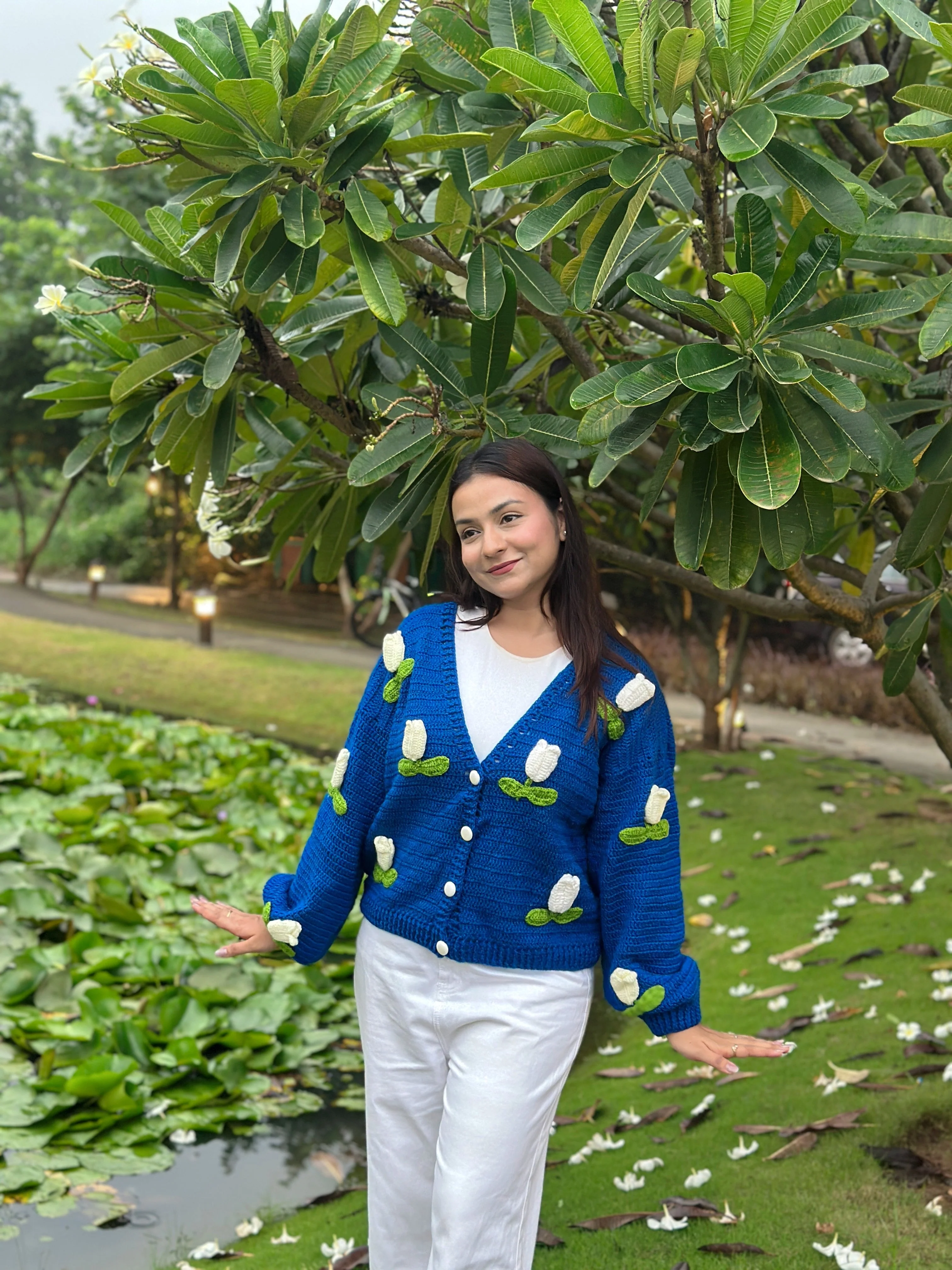 Dutch Flower Cardigan - Royal Blue - Image 8