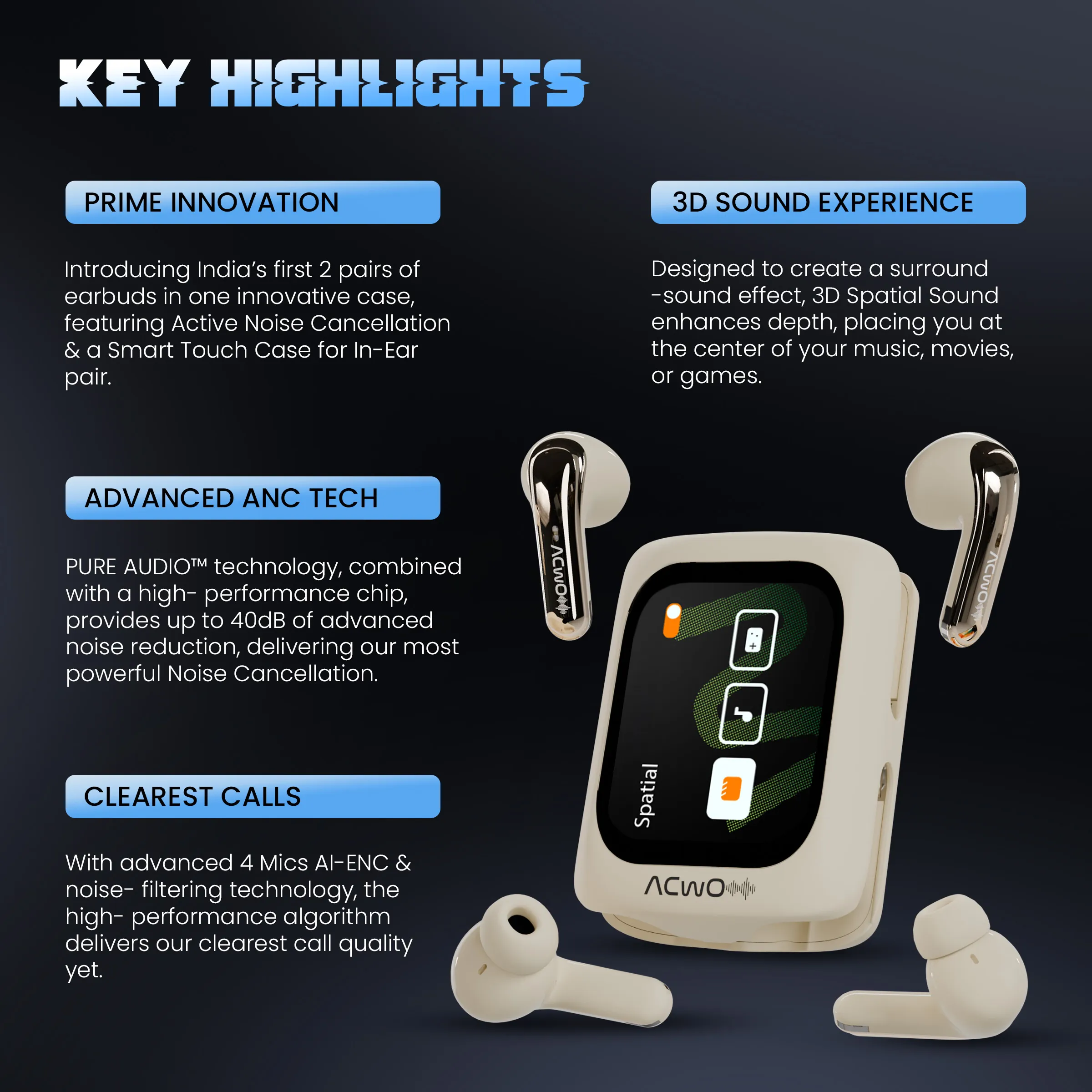 Dwots Fire Prime - IndiaS First 4 Earbuds In 1 Case With Advanced Anc + Smart Touch Screen Display - Image 11