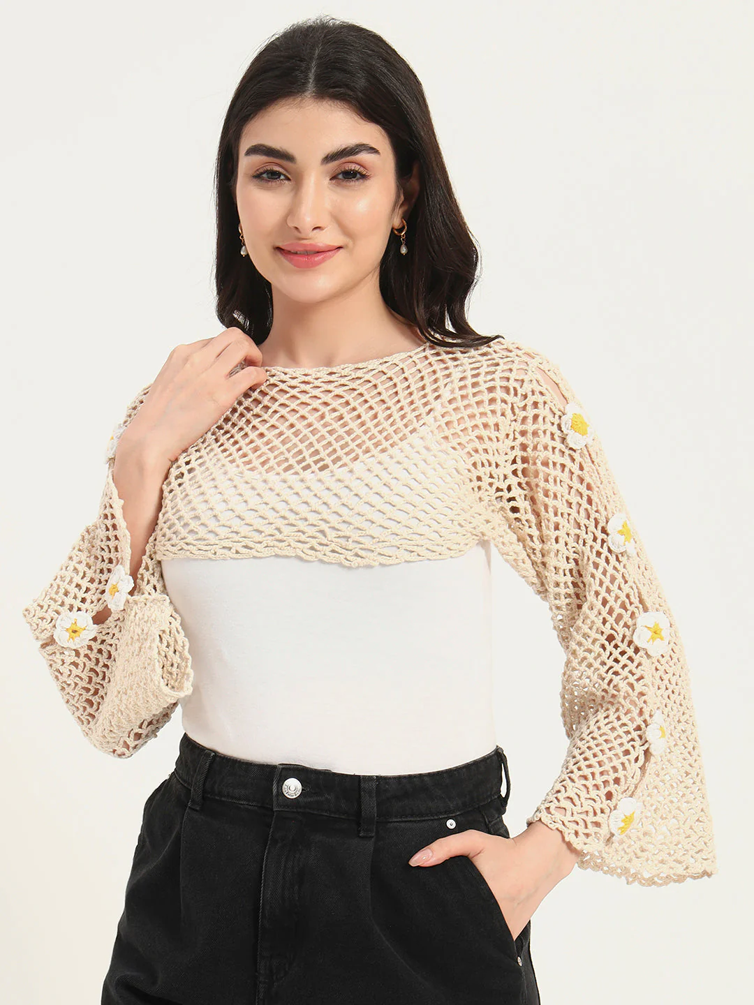 Earth Knot H-Mesh Handmade Top - BeigeWhite - Image 5