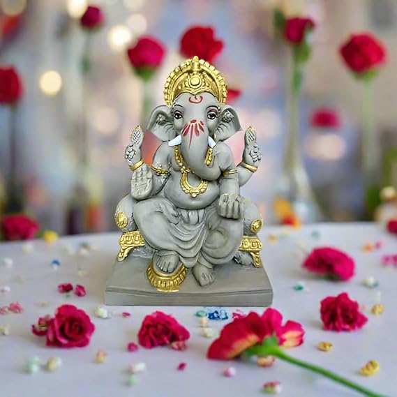 ECO Friendly Plain Ganesh ji with Water Soluble Idol (Grey) 7 inch Ganesh - Image 3