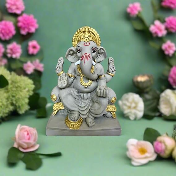 ECO Friendly Plain Ganesh ji with Water Soluble Idol (Grey) 7 inch Ganesh - Image 4