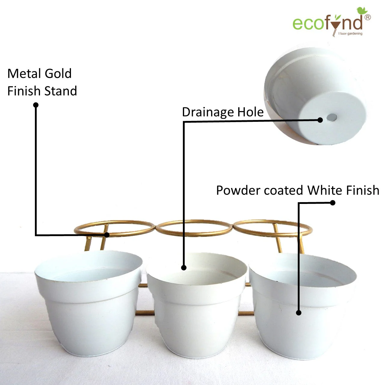 Ecofynd Bella White Metal Plant Pot with Gold Stand – Modern Indoor Decor Planter - Image 4