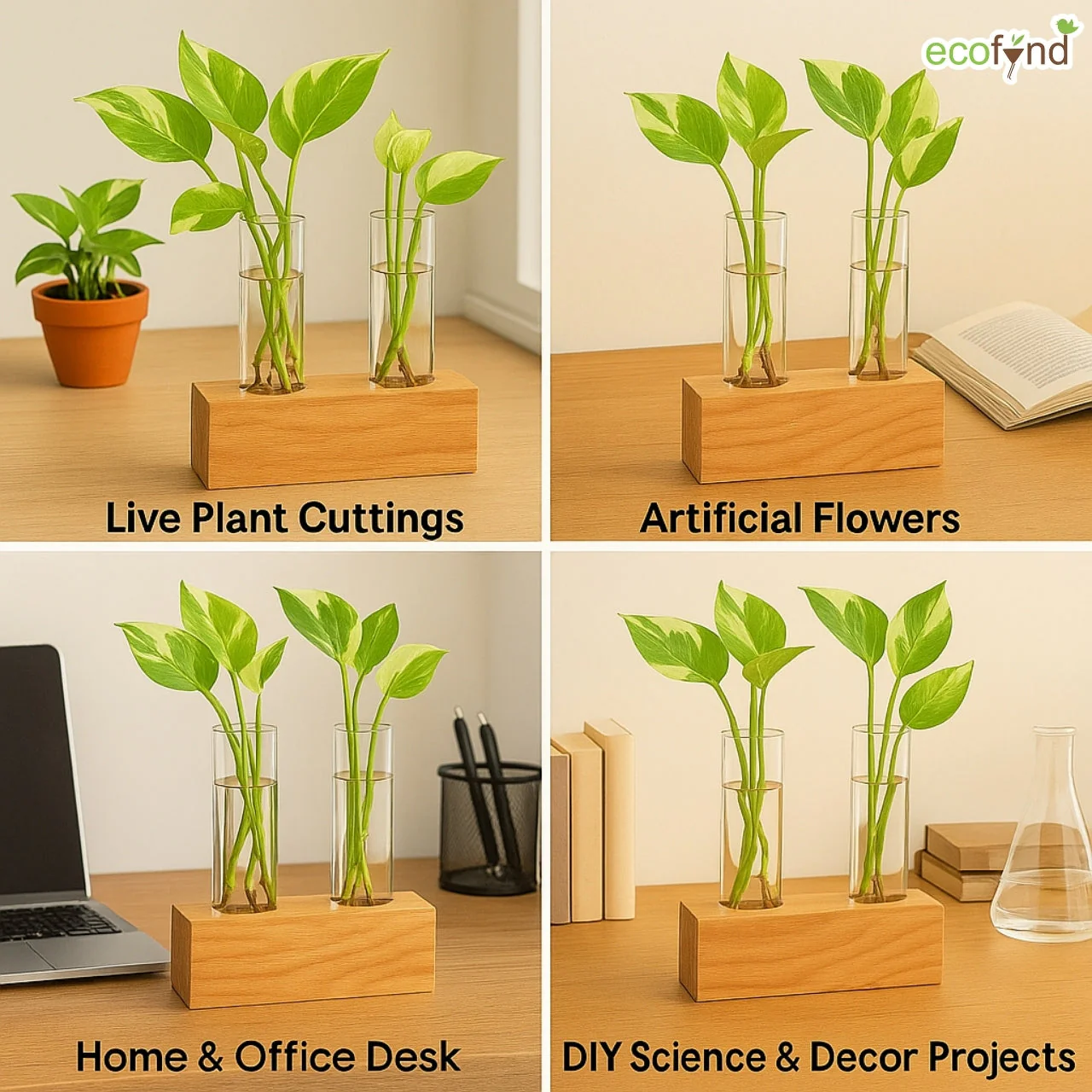 Ecofynd Desk Test Tube Planter – Wooden Holder (Set of 2) - Image 3
