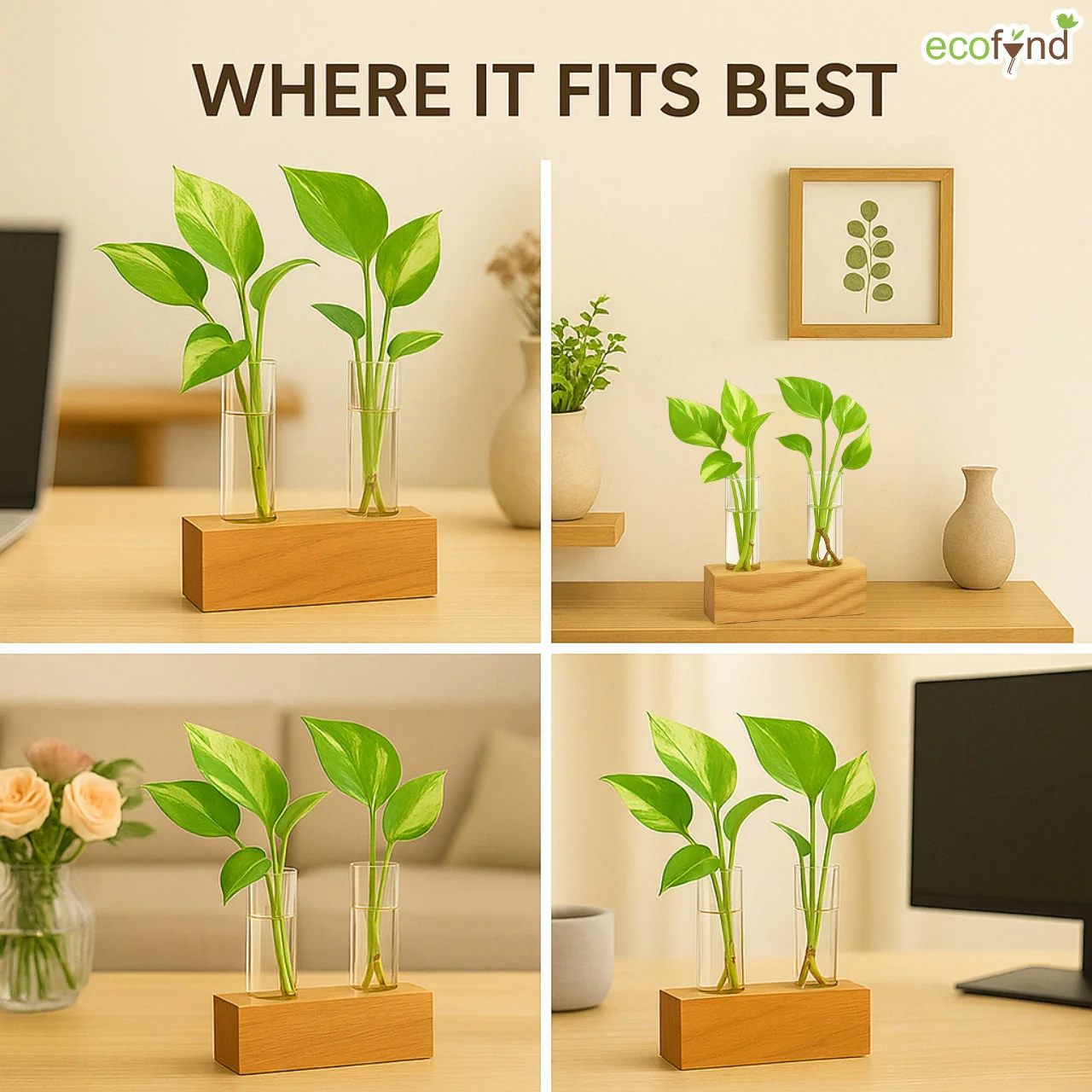 Ecofynd Desk Test Tube Planter – Wooden Holder (Set of 2) - Image 6