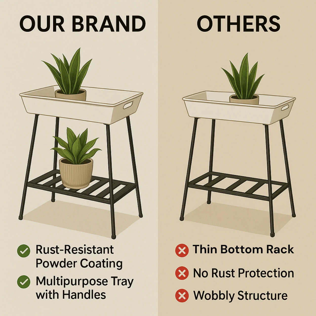 Ecofynd Nico 2-Tier Metal Plant Stand – Black & White - Image 5