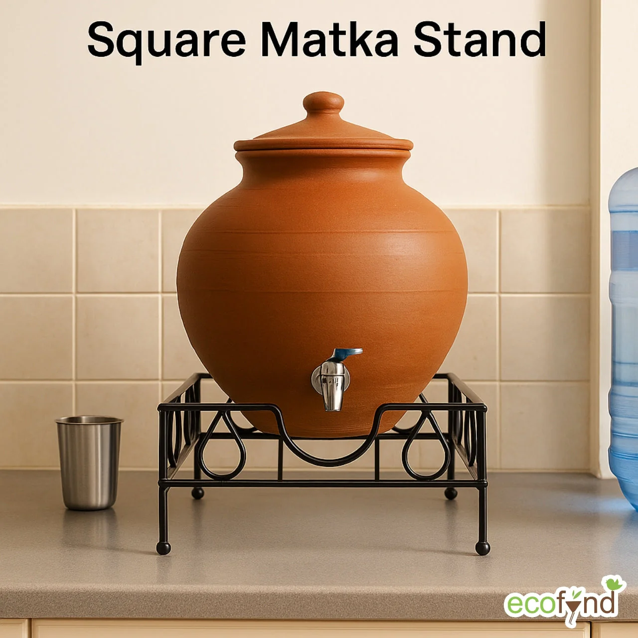 Ecofynd Square Heavy Matka Stand – Matte Black - Image 6
