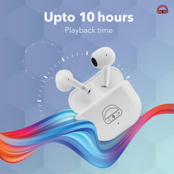 EKKO Earbeats T02: Siri & Google Assistant, Type C, 10MM Drivers, Mass Bass, Bluetooth 5.0, Ultimate Comfort (White) - Image 4
