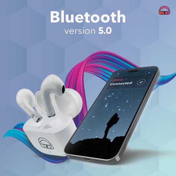 EKKO Earbeats T02: Siri & Google Assistant, Type C, 10MM Drivers, Mass Bass, Bluetooth 5.0, Ultimate Comfort (White) - Image 5