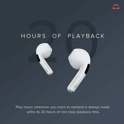 EKKO EARBEATS T03 TWS: 20-Hour Playback, Rich Sound, Twin Connect, Type C Charging, Siri & Google Assistant (White) - Image 3