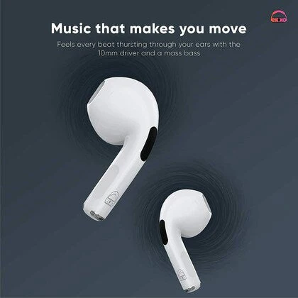 EKKO EARBEATS T03 TWS: 20-Hour Playback, Rich Sound, Twin Connect, Type C Charging, Siri & Google Assistant (White) - Image 4