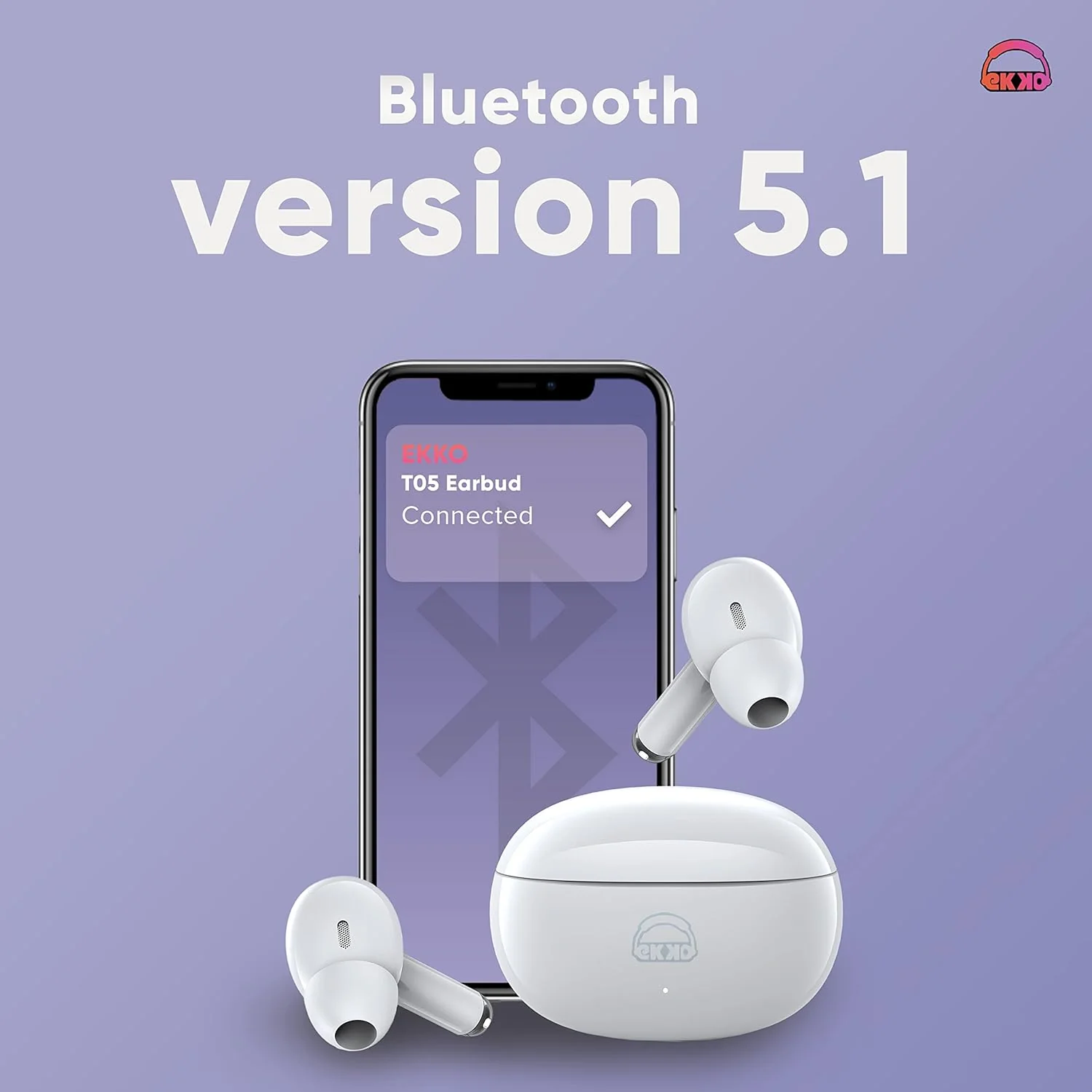 EKKO Earbeats T05 TWS: ENC Call Noise Cancellation, Twin Connect, 10MM Driver, Massive Bass, Water Resistance, Siri & Google Assistant (White) - Image 4