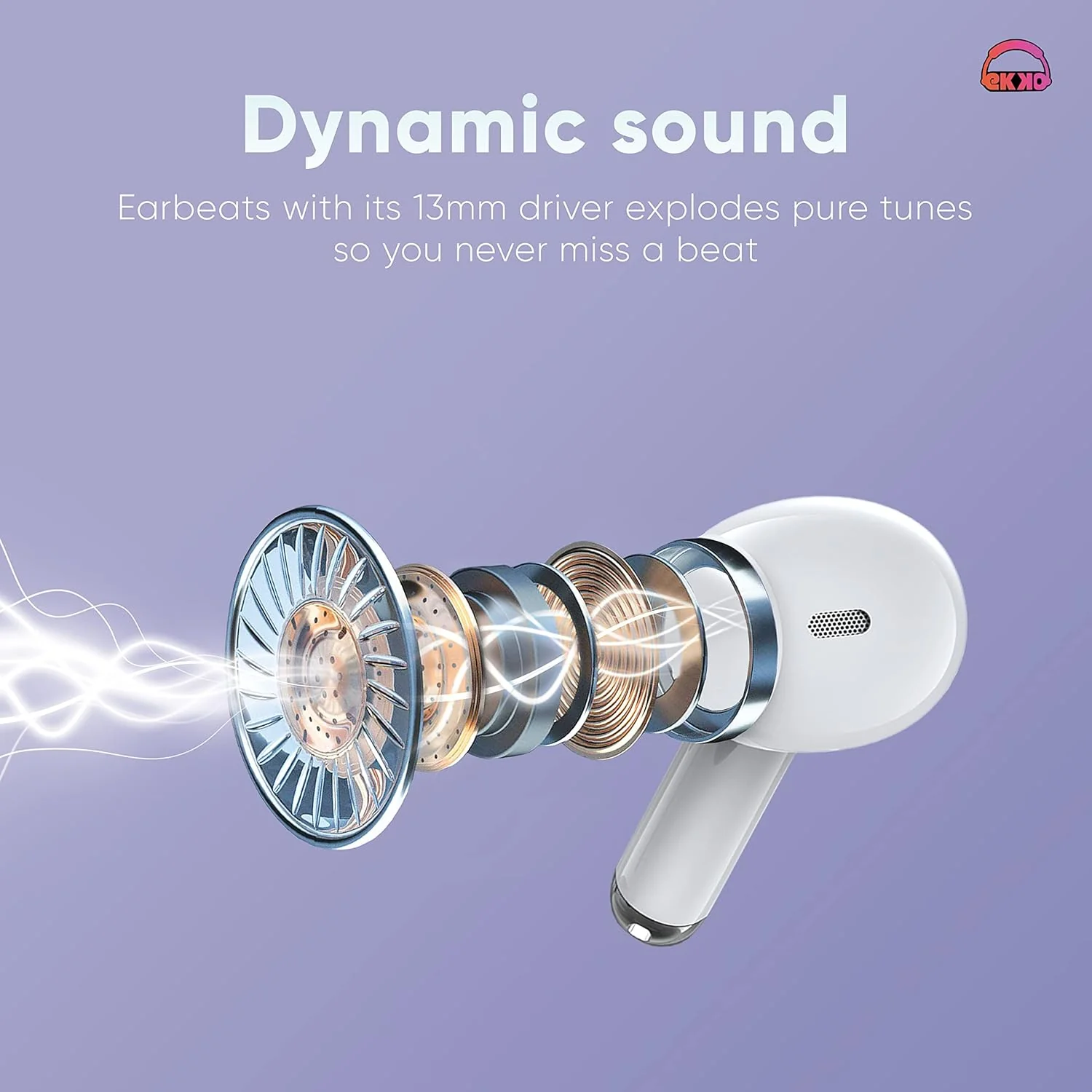 EKKO Earbeats T05 TWS: ENC Call Noise Cancellation, Twin Connect, 10MM Driver, Massive Bass, Water Resistance, Siri & Google Assistant (White) - Image 7