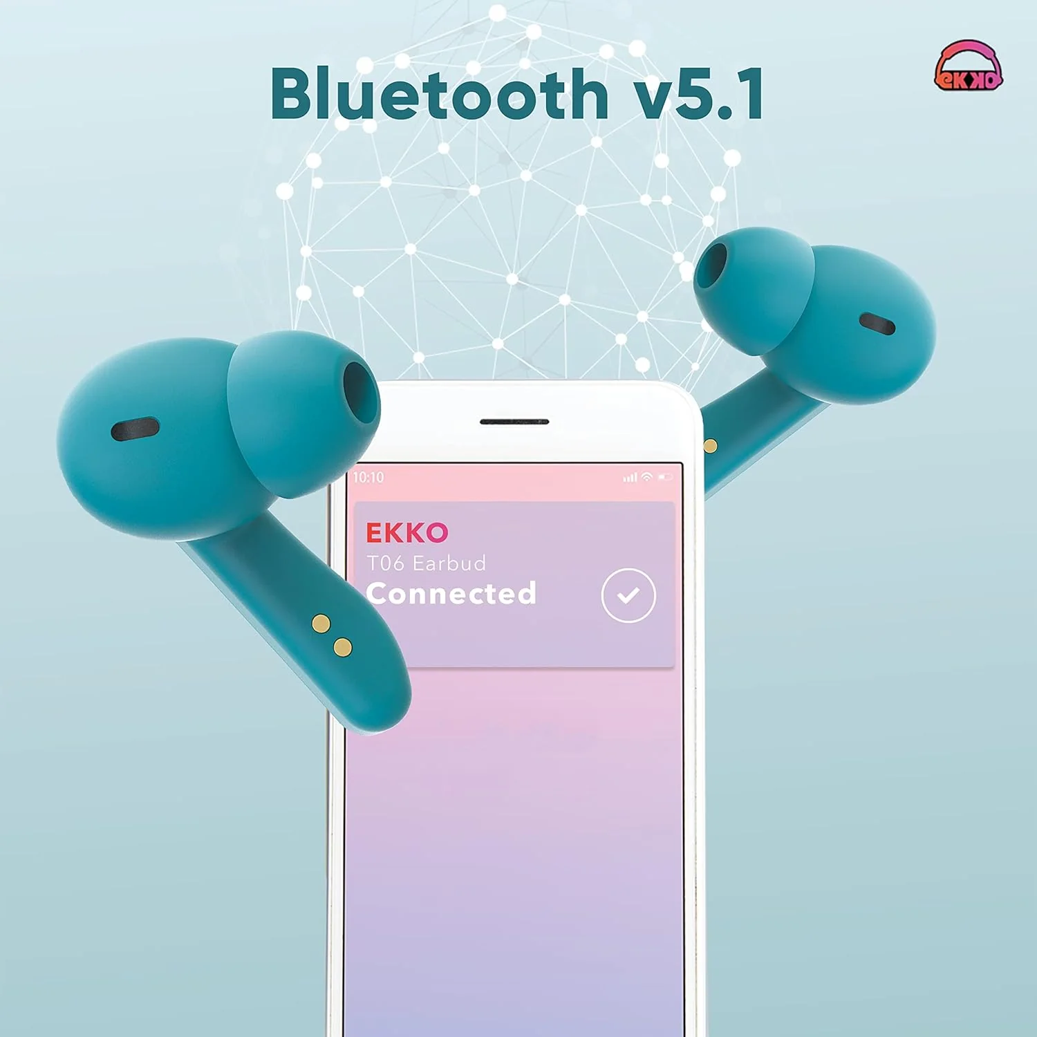 EKKO Earbeats T06: 10MM Driver, ENC Call Noise Cancellation, Touch Control, Massive Bass, IPX4 Water Resistancel TWS, Upto 60H Playtime, with Mic, Massive Bass, IPX4 Water Resistance (Green) - Image 10