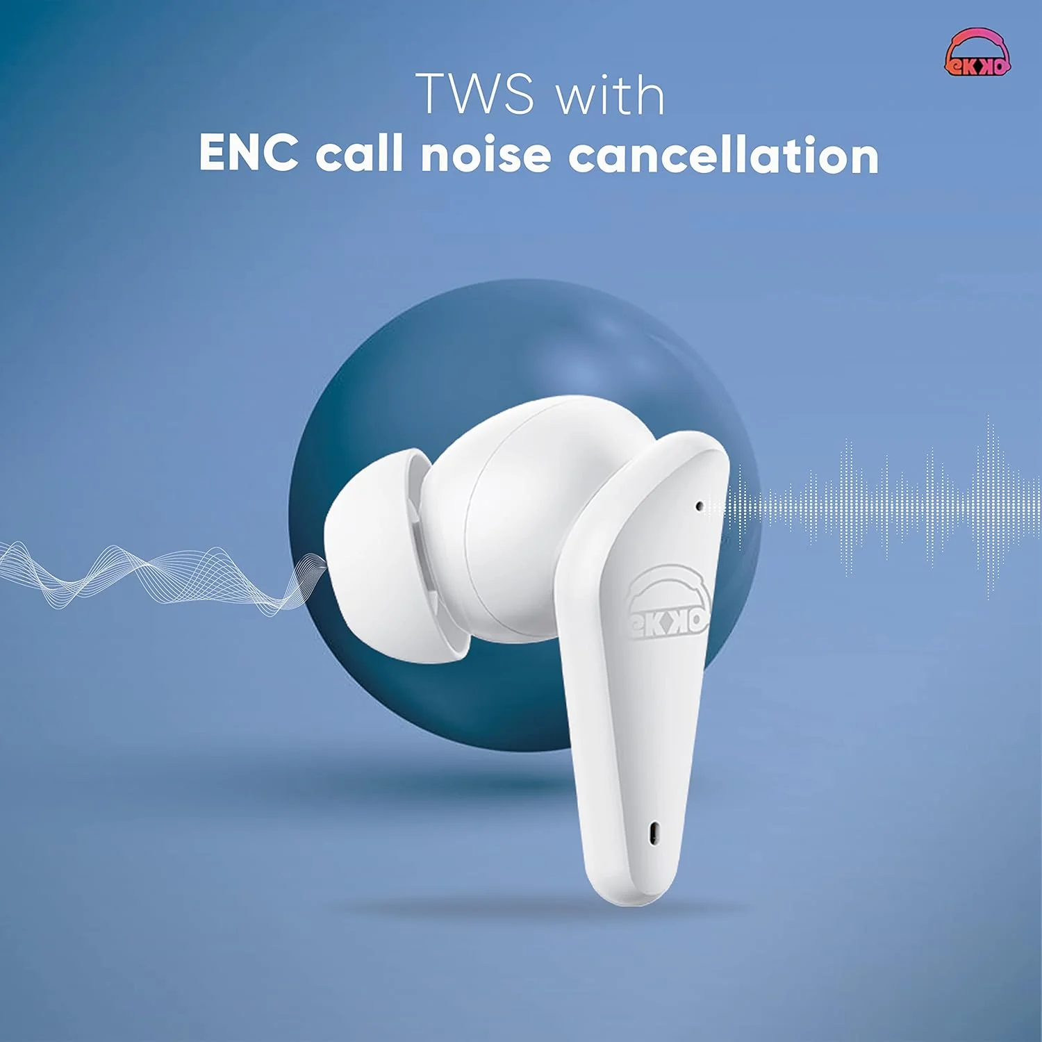 EKKO Earbeats T09: Mic, ENC Call Noise Cancellation, 40H Playtime, 10MM Driver, Twin Connect, Maxx Bass, Water Resistance (White) - Image 5