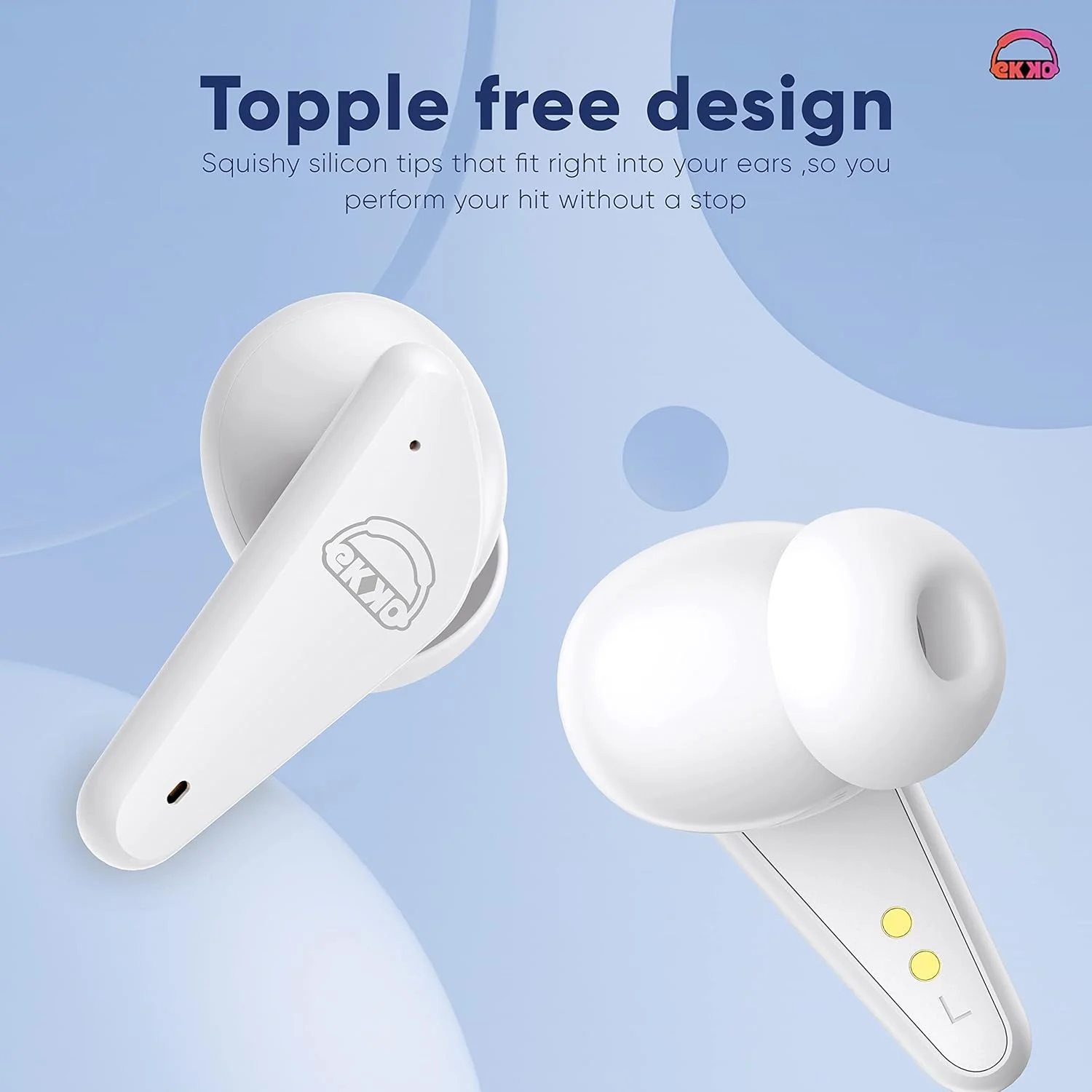 EKKO Earbeats T09: Mic, ENC Call Noise Cancellation, 40H Playtime, 10MM Driver, Twin Connect, Maxx Bass, Water Resistance (White) - Image 7