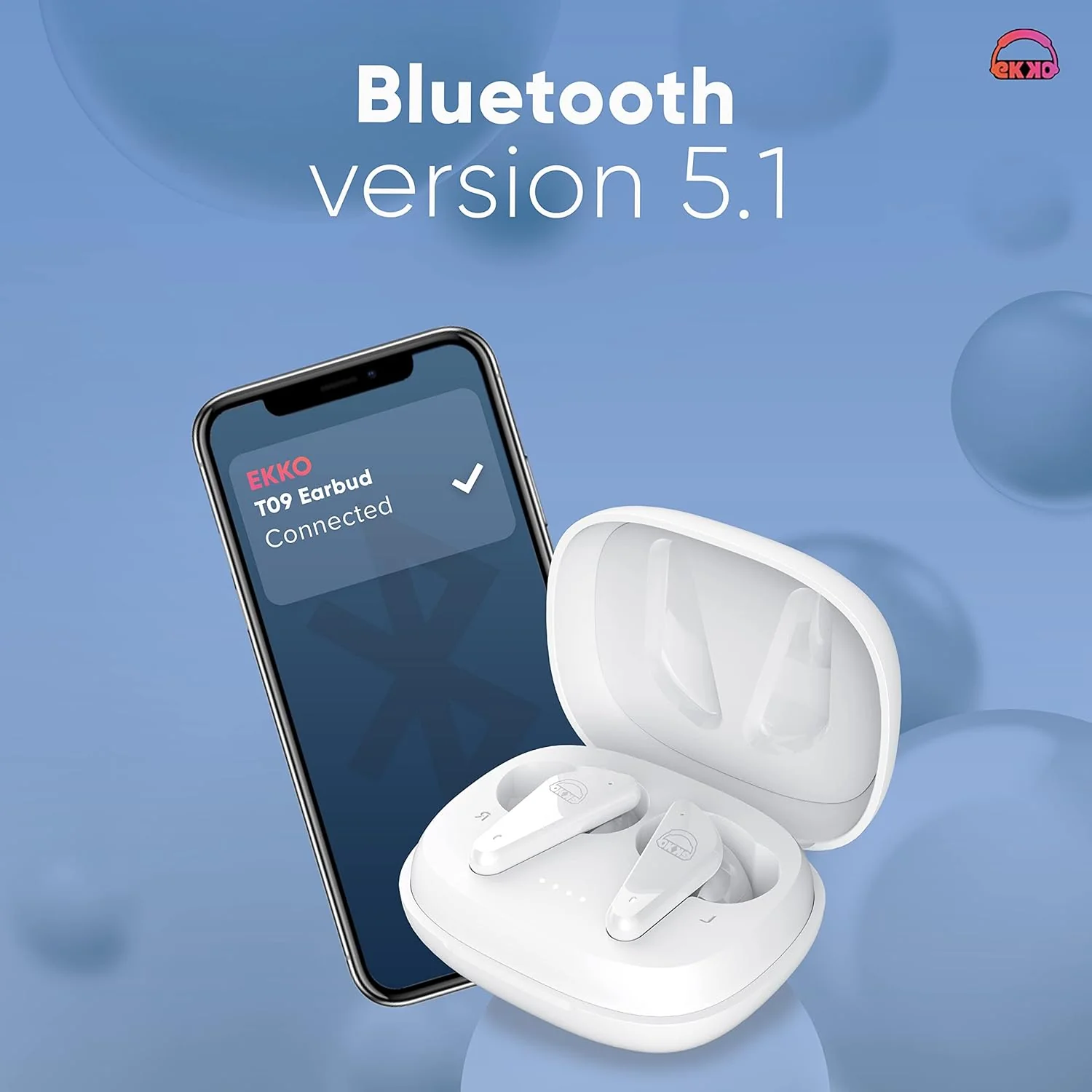 EKKO Earbeats T09: Mic, ENC Call Noise Cancellation, 40H Playtime, 10MM Driver, Twin Connect, Maxx Bass, Water Resistance (White) - Image 8