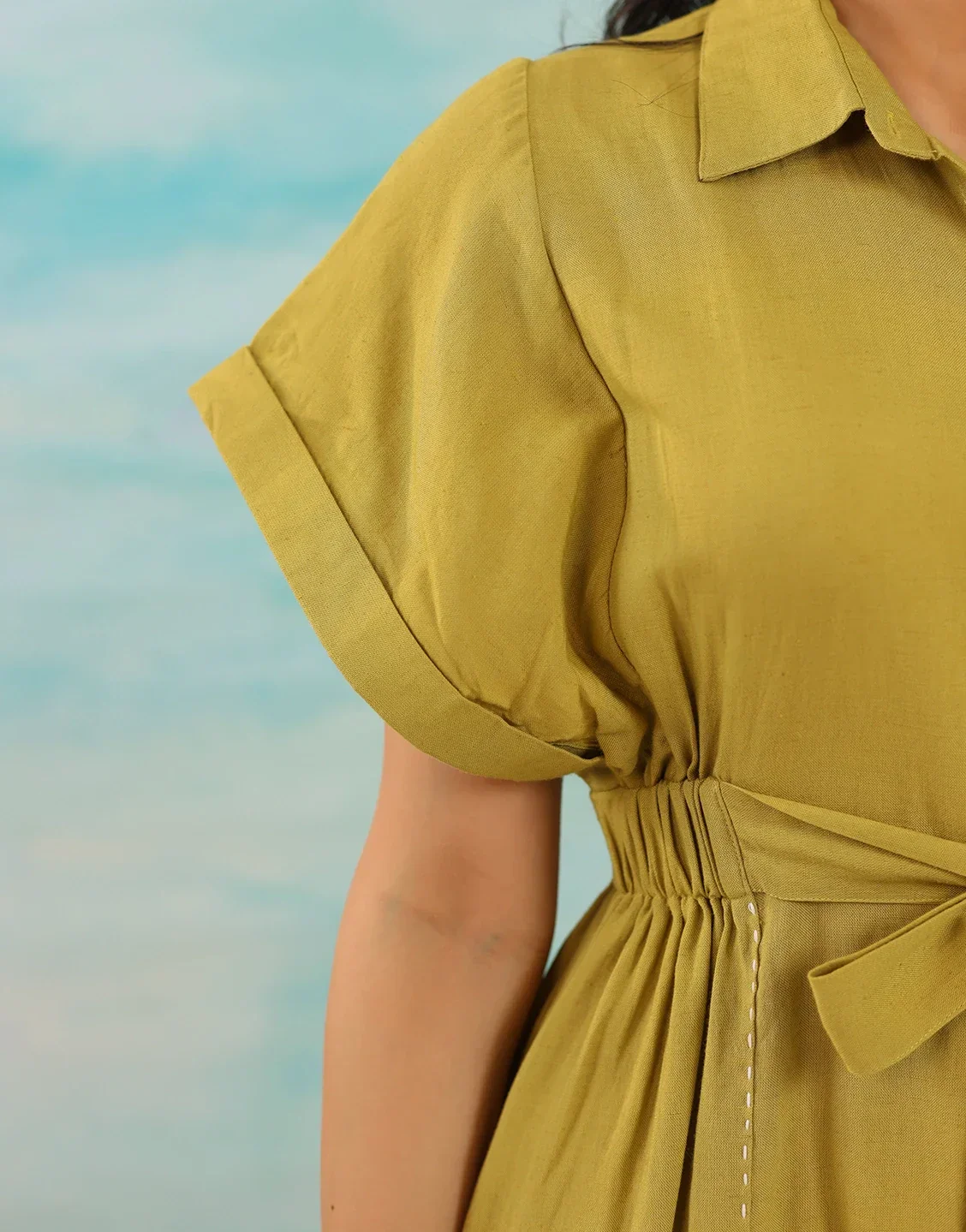 ELEANOR SOLID GREEN MIDI DRESS - Image 6