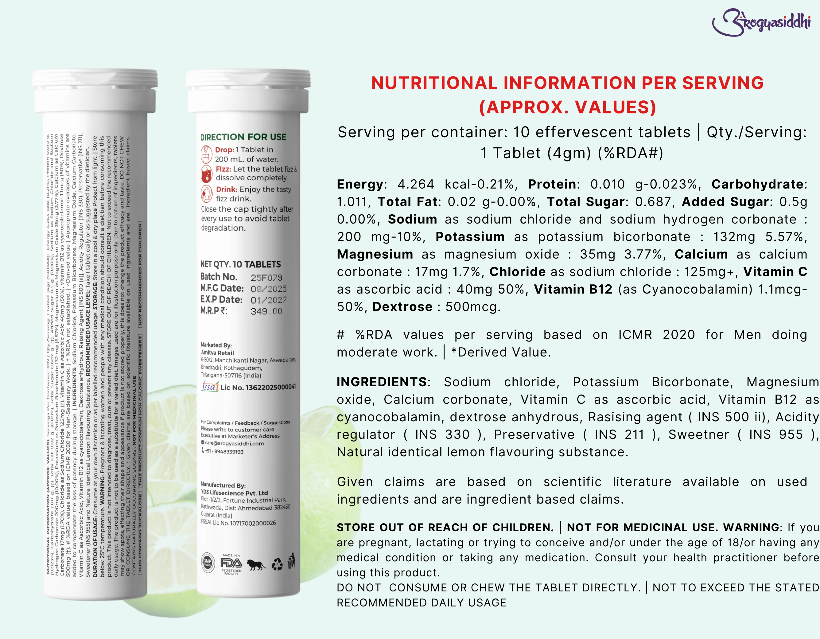 Electrolytes with Vitamin C for Instant Energy and Hydration, Lime&Lemon Drink, 10 Effervescent Tablets - Image 5