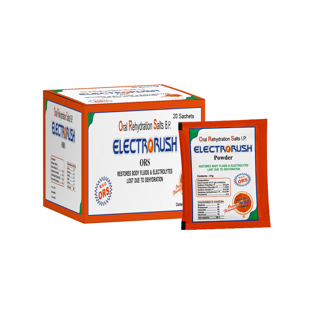 Electrorush ORS Orange powder I Ready to Drink I Oral Rehydration Contains Electrolytes | WHO Recommended Formula - Image 2