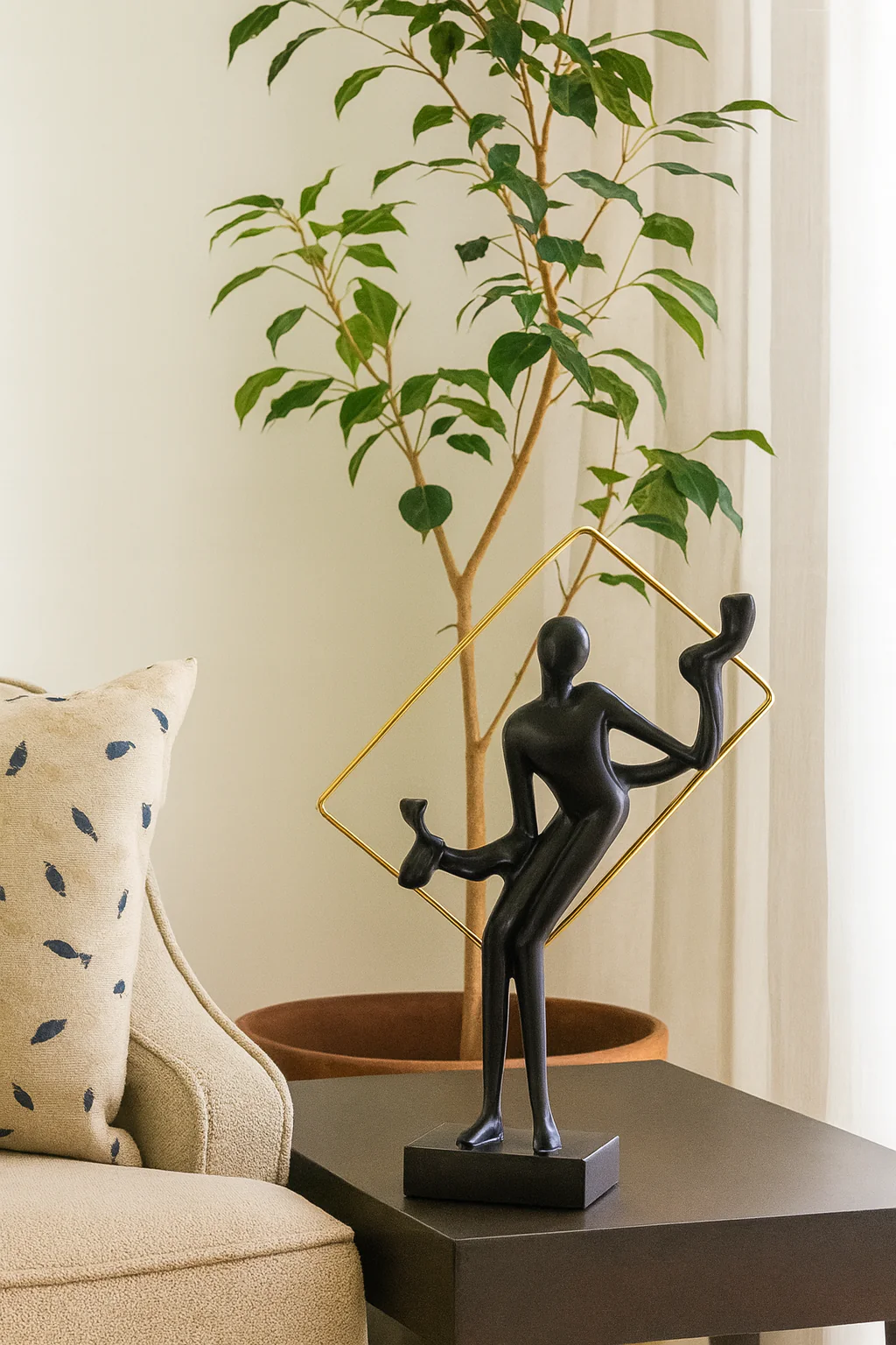 Elegant Black Abstract Metal Sculpture with Golden Geometric Frame – Modern Table Décor for Living Room, Office & Gifting – 12 inch Height - Image 3