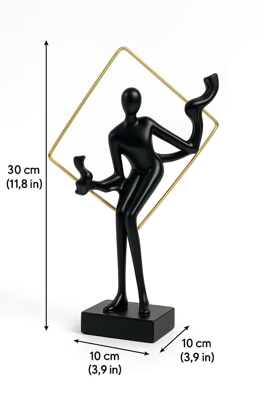 Elegant Black Abstract Metal Sculpture with Golden Geometric Frame – Modern Table Décor for Living Room, Office & Gifting – 12 inch Height - Image 4