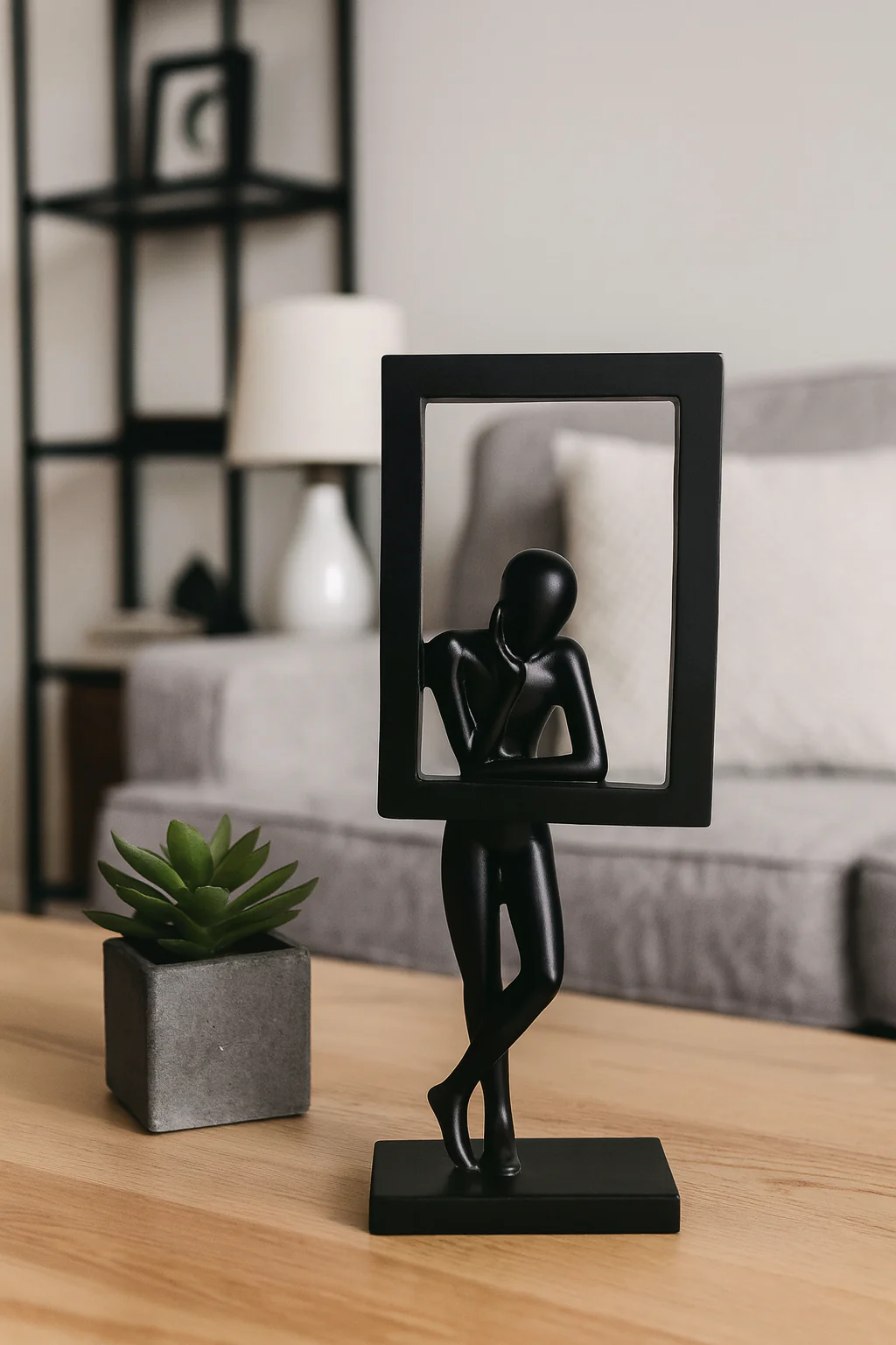 Elegant Black Resin Abstract Table Decor Sculpture - Image 3