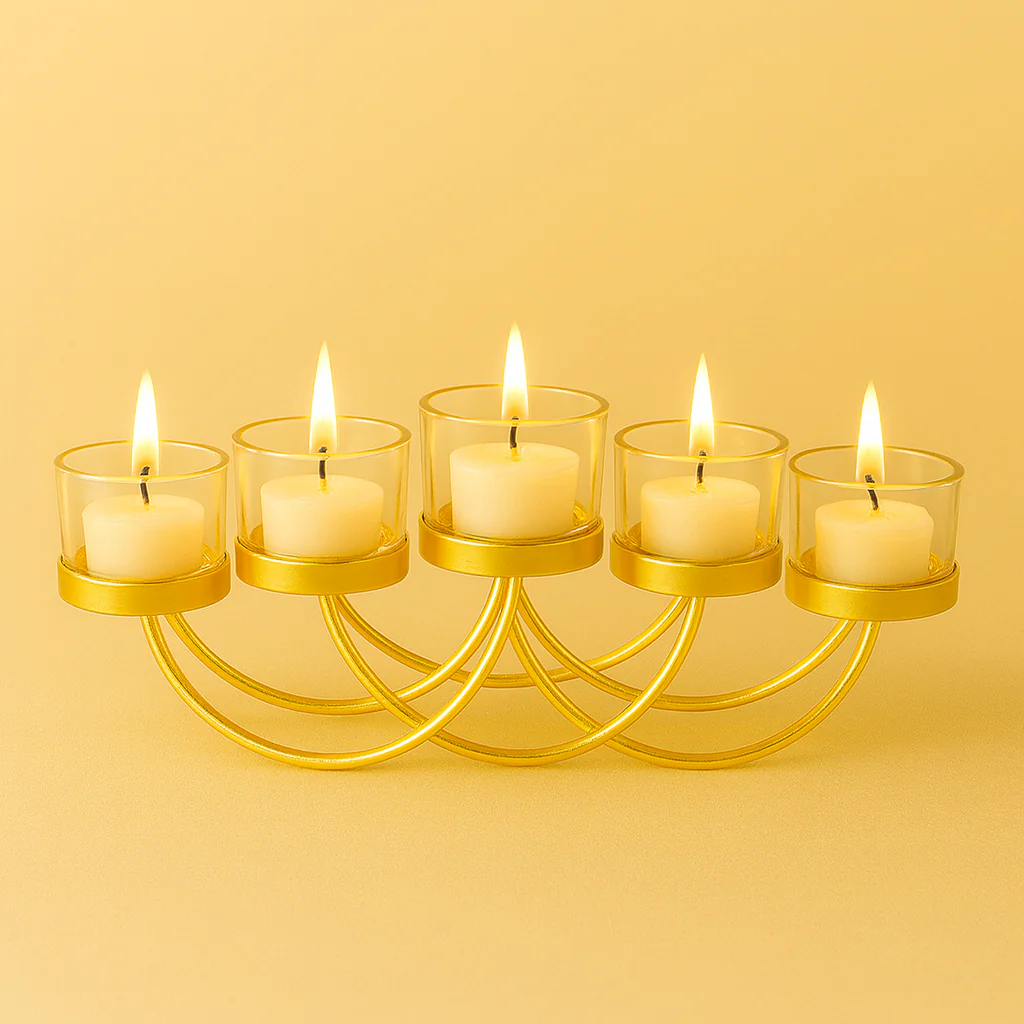Elegant Gold 5-Candle Holder for Tealights - Image 2