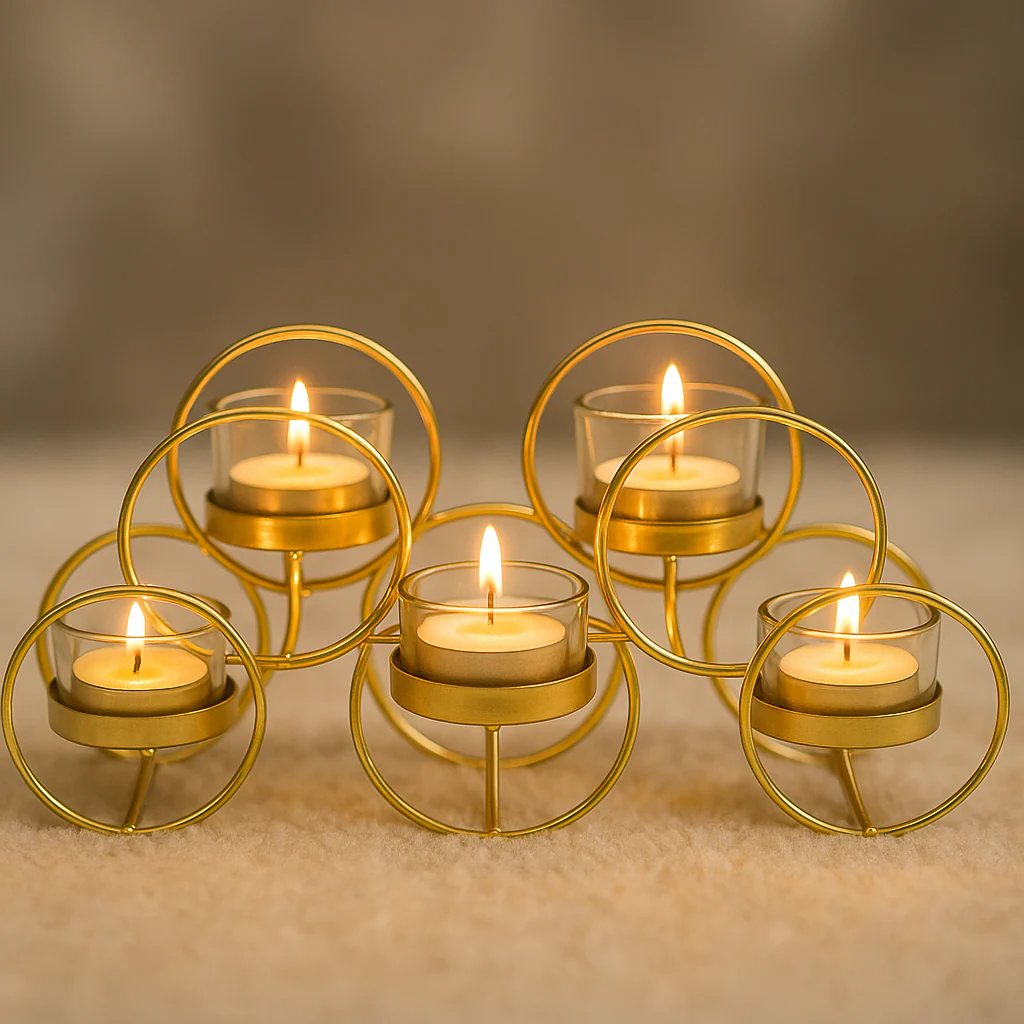 Elegant Gold Metal & Glass T-Light Candle Holder – 5 Holder Design - Image 4