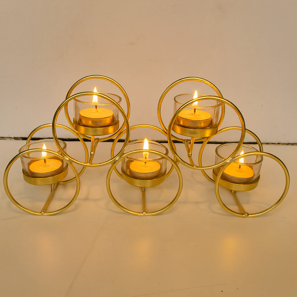 Elegant Gold Metal & Glass T-Light Candle Holder – 5 Holder Design - Image 5