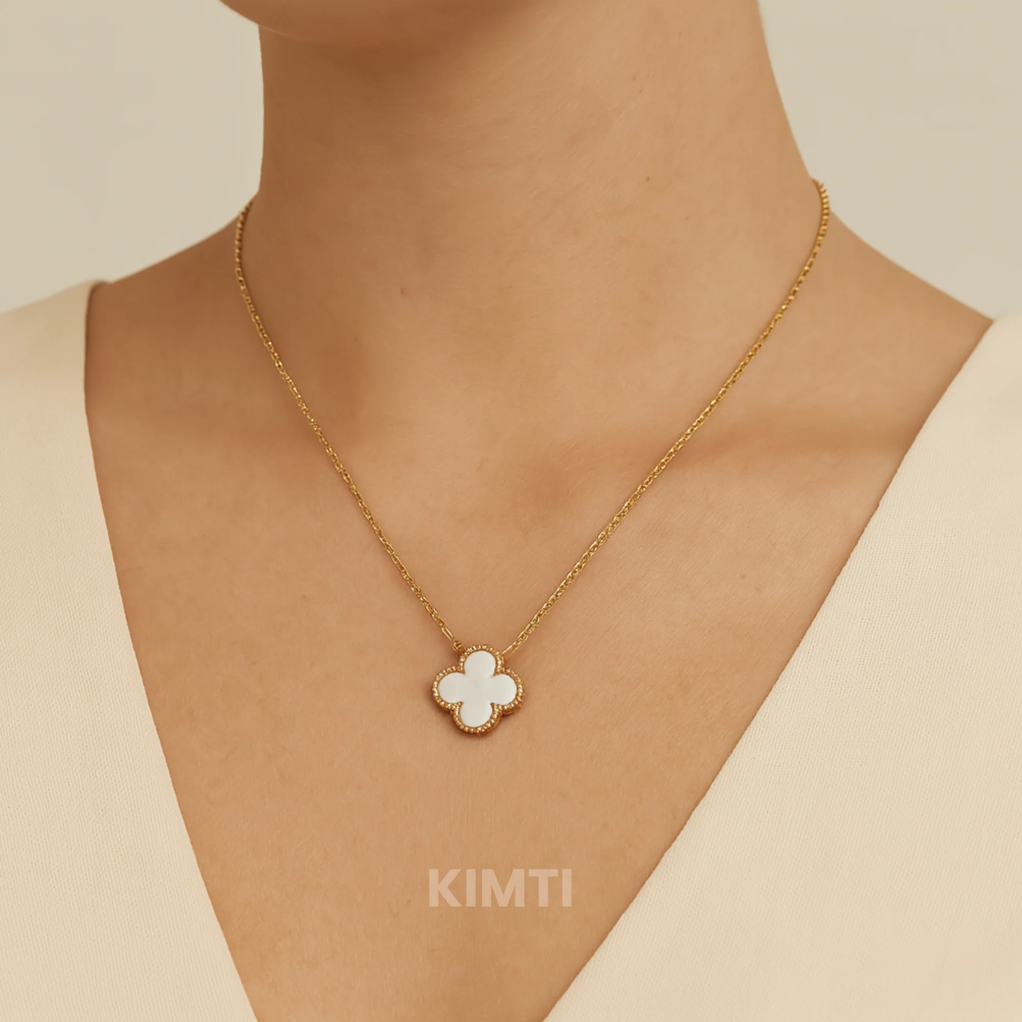 Elegant White Clover Charm Anti Tarnish Necklace - Image 2