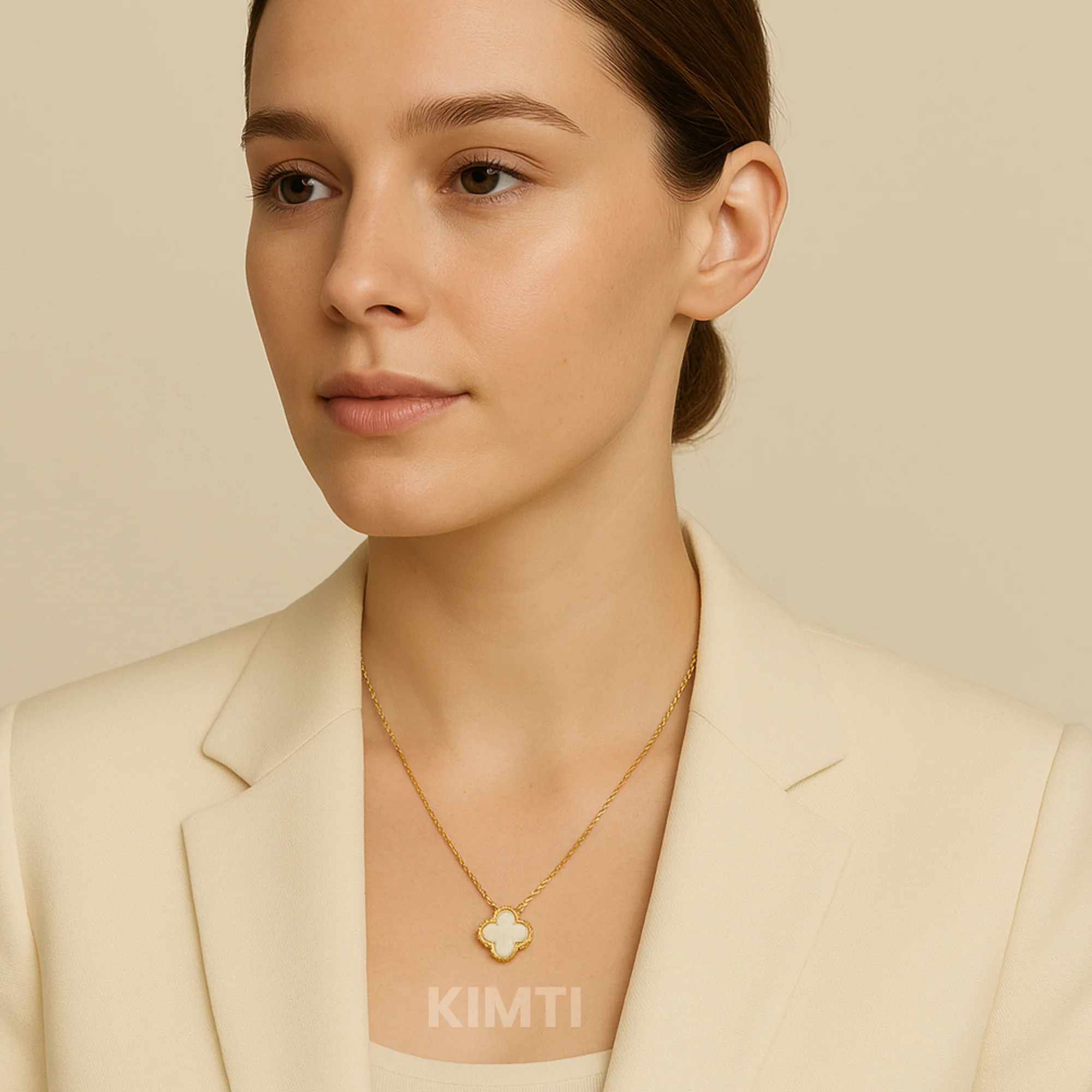 Elegant White Clover Charm Anti Tarnish Necklace - Image 3