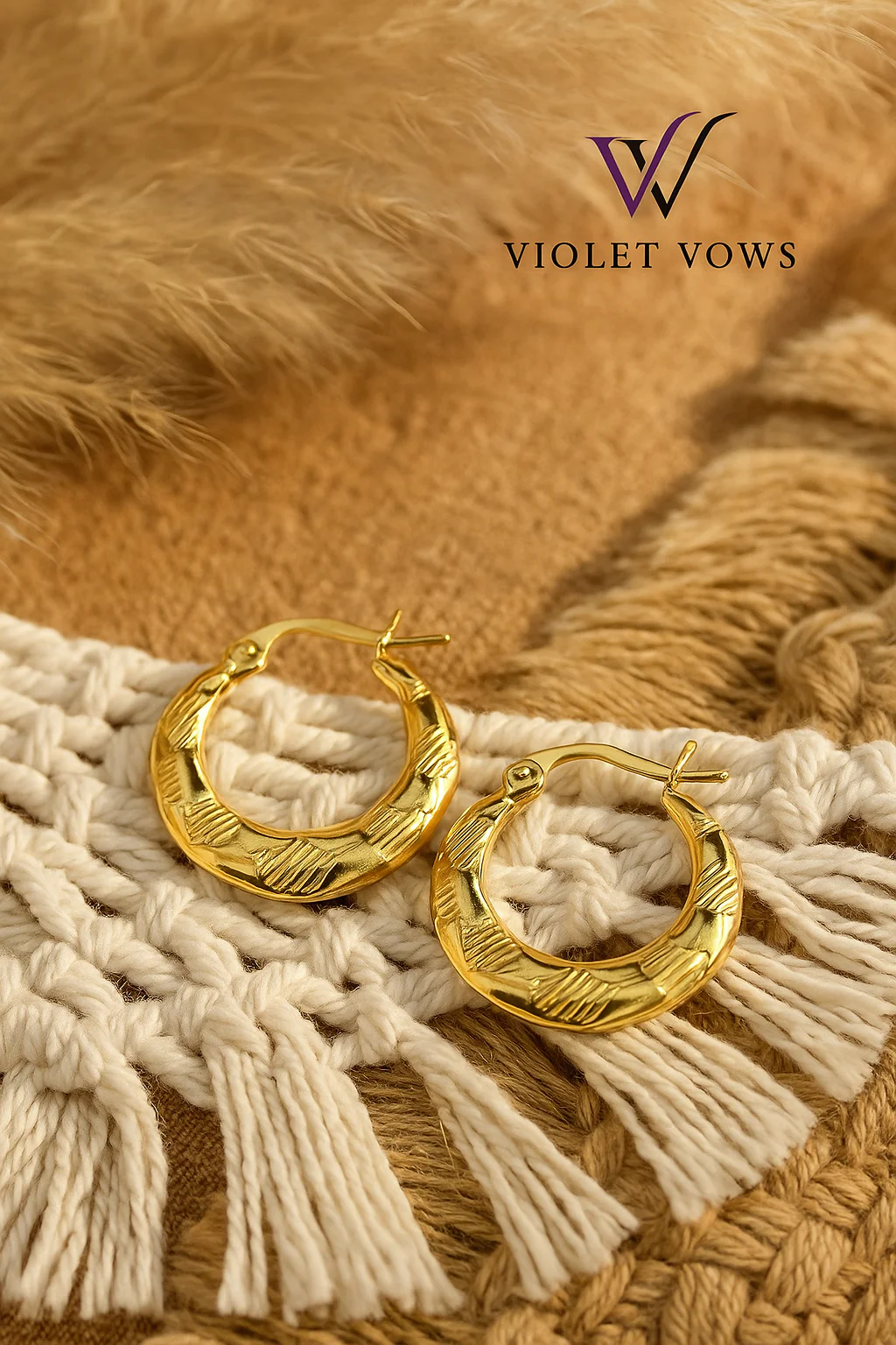 Elegant Woven Pattern Gold Hoop Earrings - Image 2