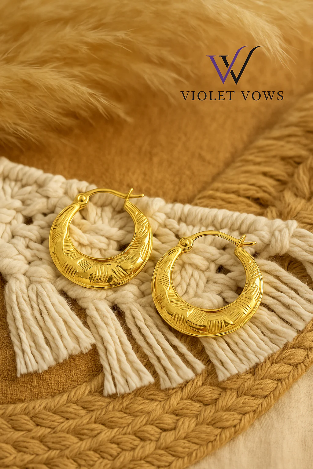 Elegant Woven Pattern Gold Hoop Earrings - Image 3