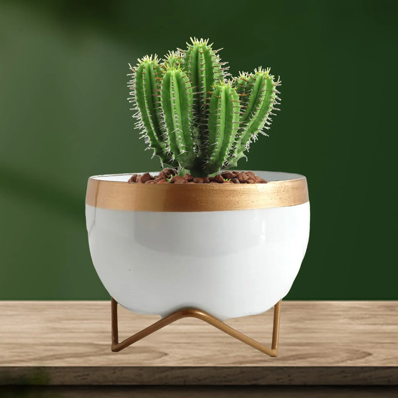 Elis White Metal Pot with Stand - Image 2