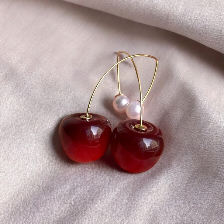 Elite Pearl Red Cherry Earring - Image 2