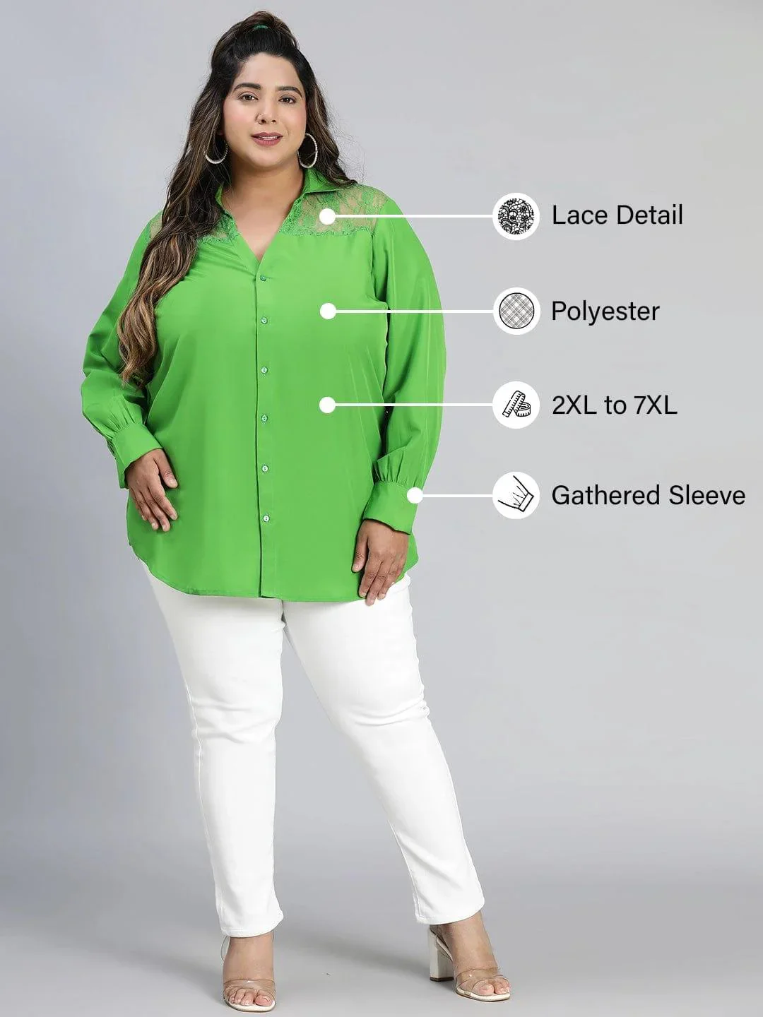 Embraced Green Lace Detail Long Sleeve Plus Size Shirt - Image 2