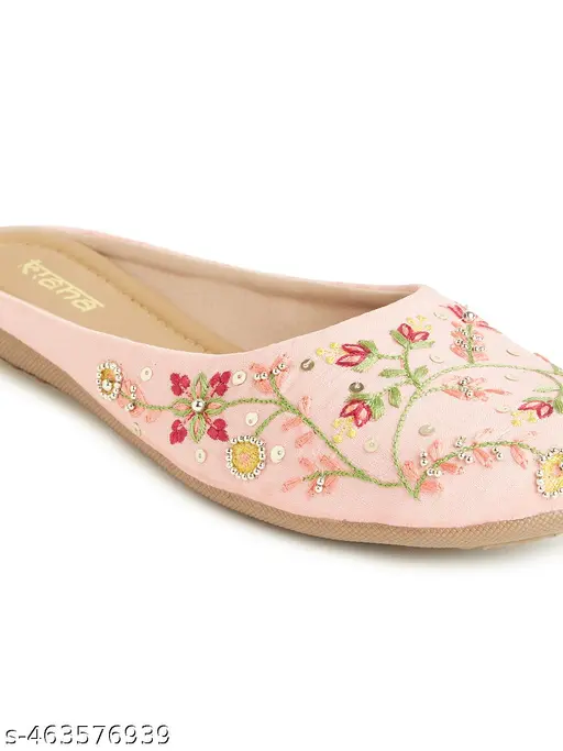 Embroidered Canvas Slip on Closed Toe Bellies - Image 3