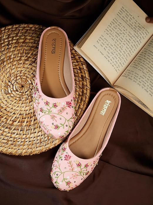 Embroidered Canvas Slip on Closed Toe Bellies - Image 5